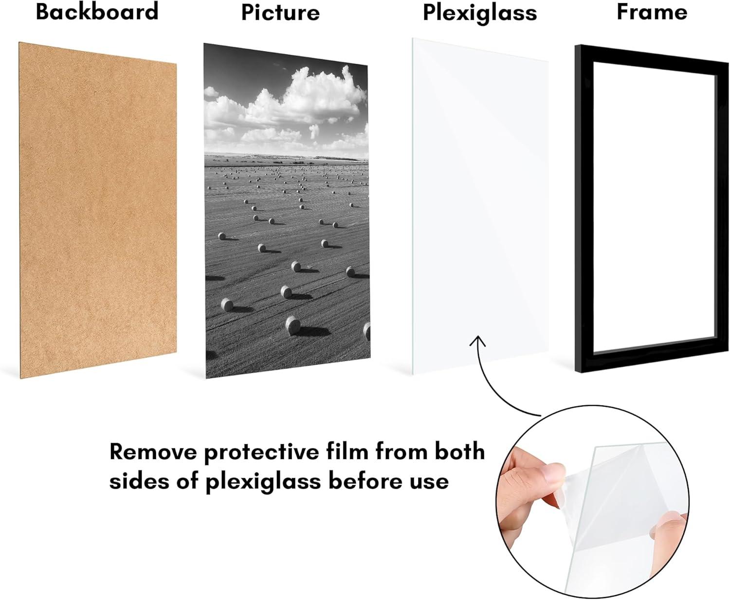 Americanflat 11x17 Picture Frame with Polished Plexiglass, Set of 5, Use as 9x15 Frame with Mat or 11x17 Frame Without Mat, Galleria Collection,Black