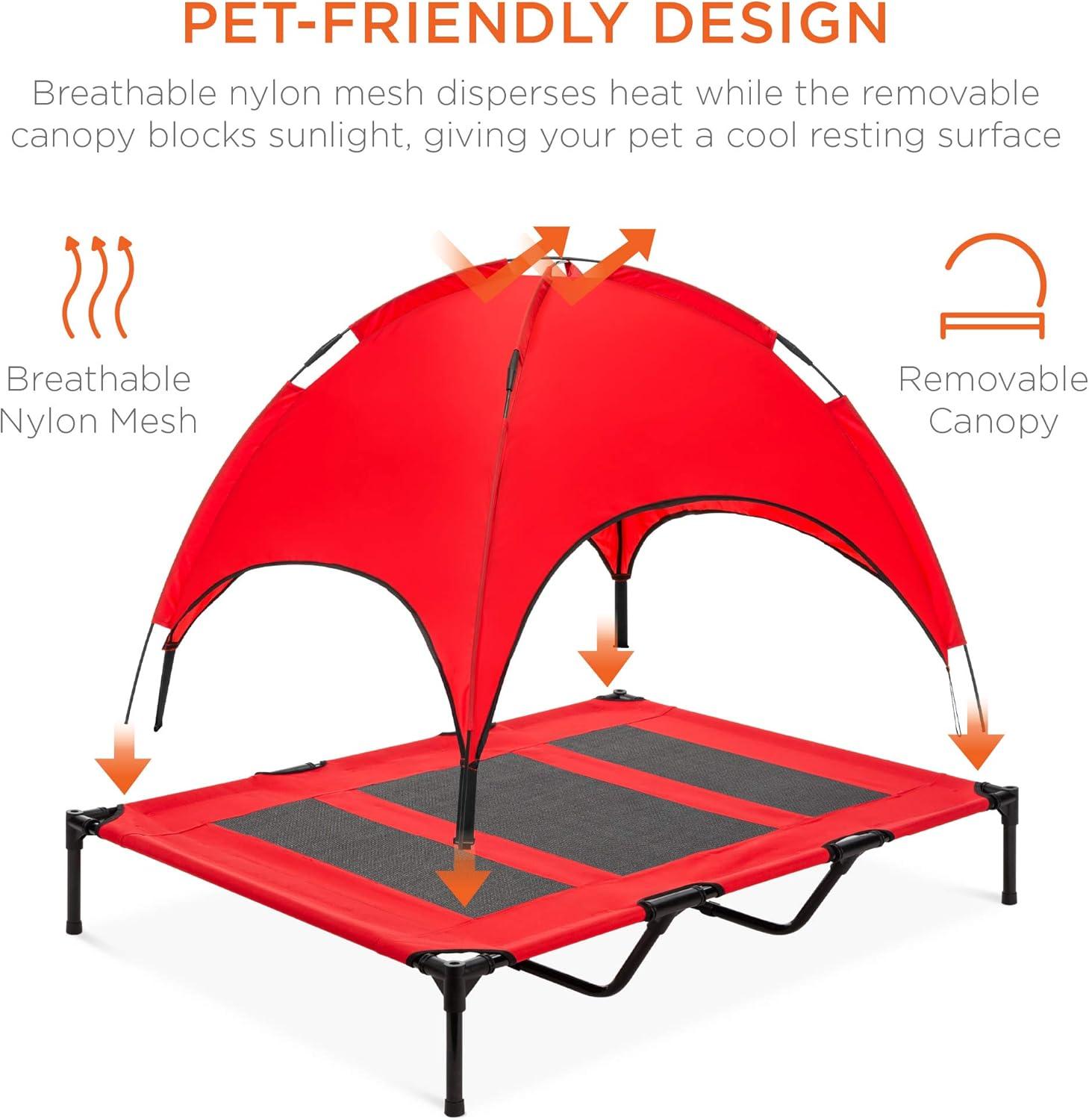 Best Choice Products 48in Elevated Cooling Dog Bed, Outdoor Raised Mesh Pet Cot w/ Removable Canopy, Carrying Bag - Red