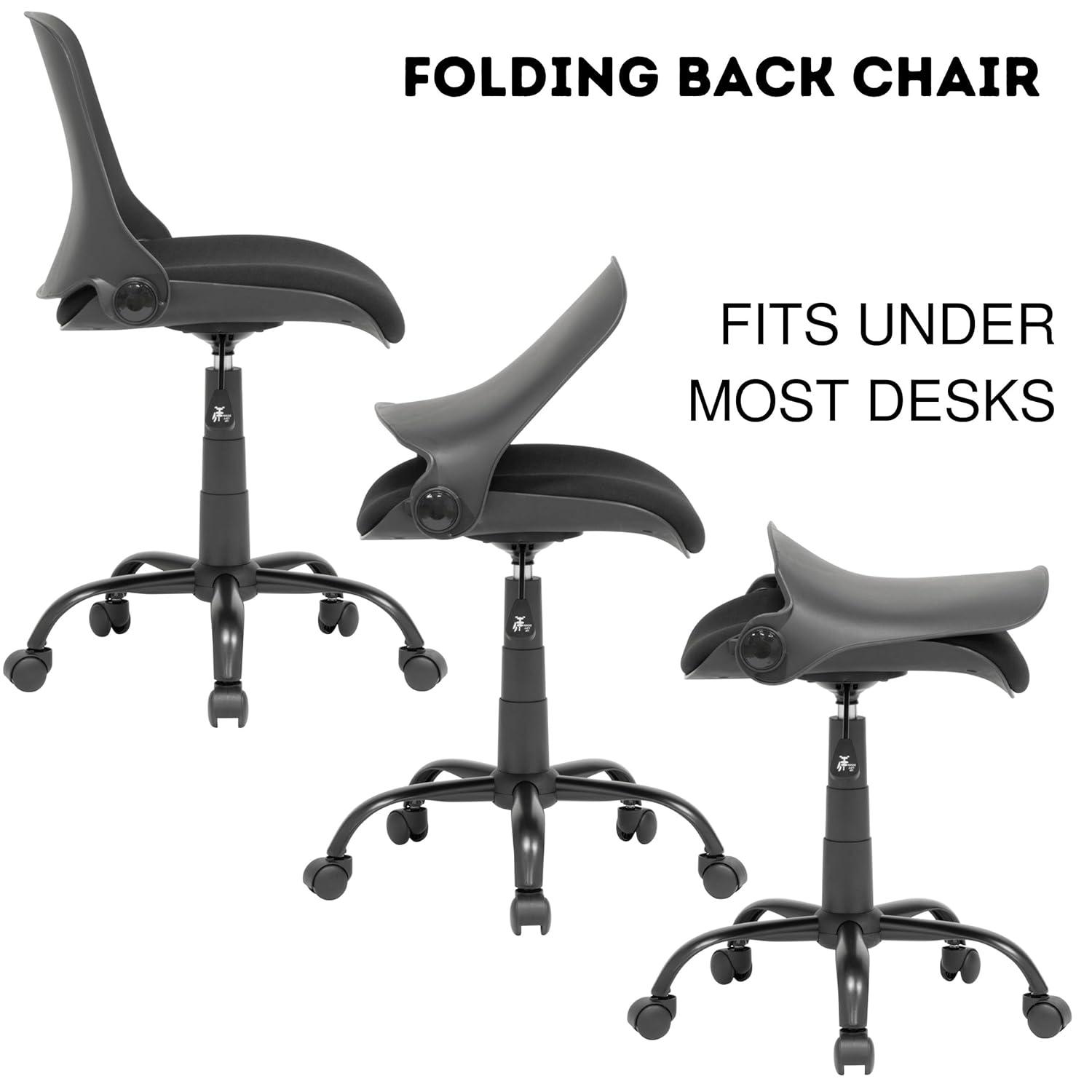Folding Back Task Chair Black - studio designs: Swivel, Adjustable, Armless