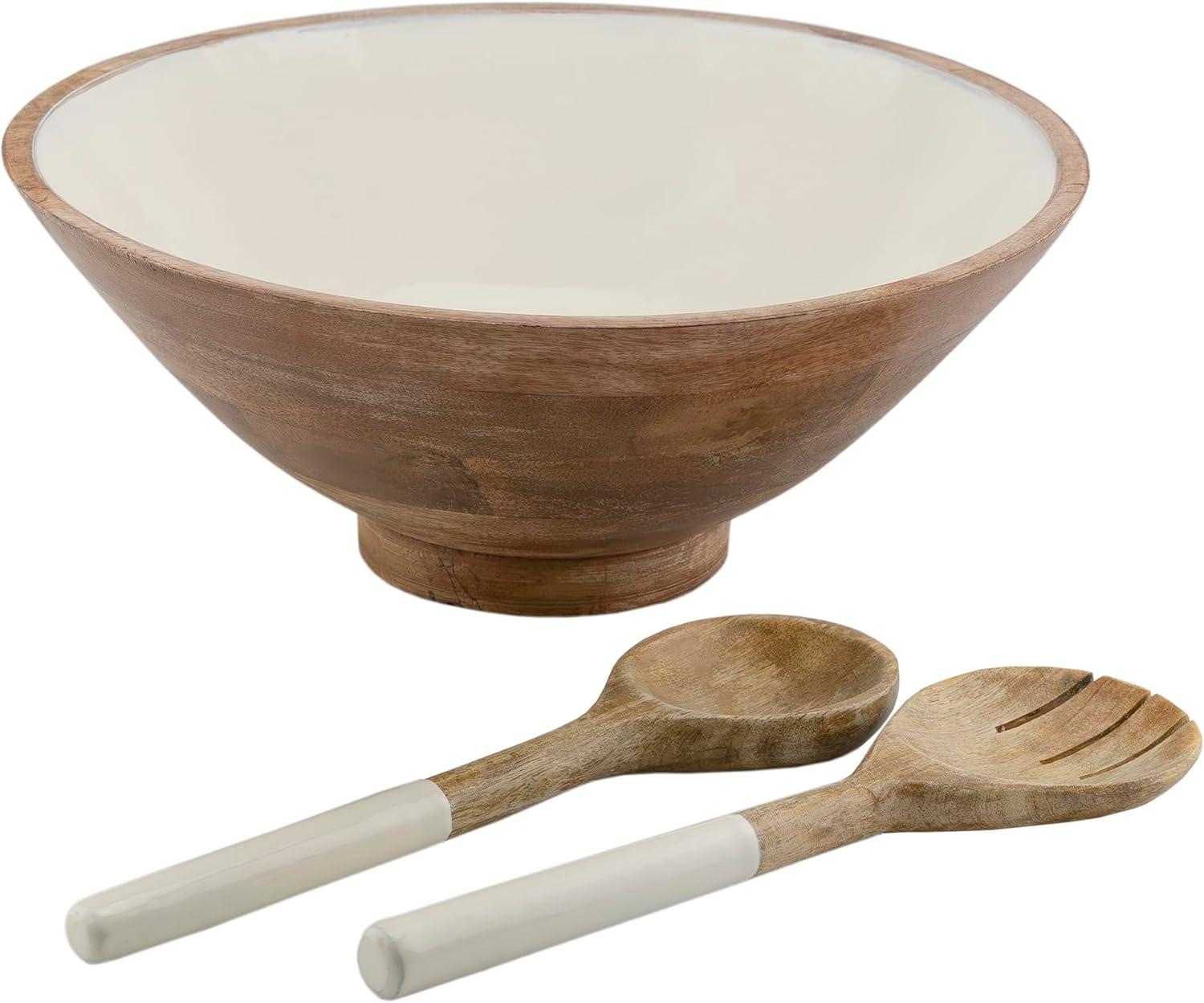 AuldHome Design Wooden Salad Bowl Set Large Serving Bowl w/ Utensils; Salad Serving Set in Mango Wood