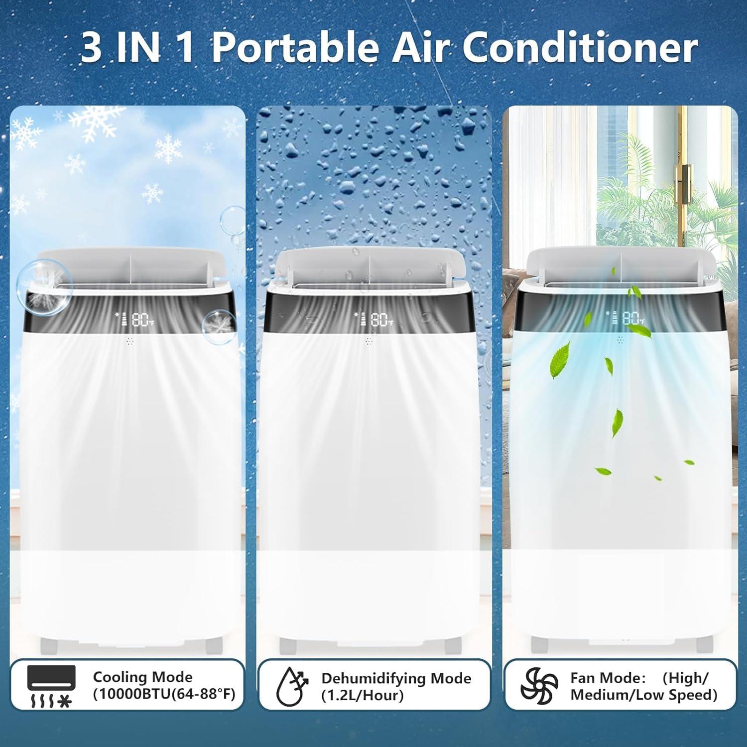 Portable Air Conditioner 10,000 BTU, Cools up to 450 Sq. Ft, Multifunctional Floor AC Unit With Dehumidifier, Fan, 24H Timer, Remote Control & Window Kit