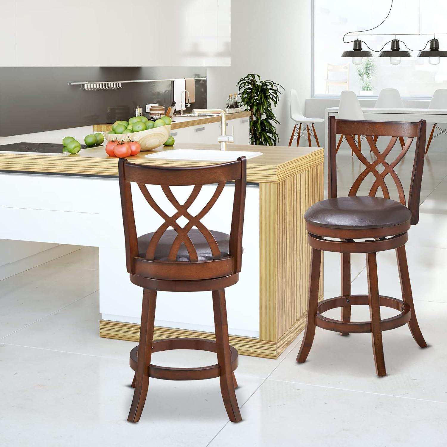 Barara King Bar stools,Barstools,Bar Chairs,360° Swivel Counter Height Chairs with PU Leather Cushioned Seat and Footrests-26 inches