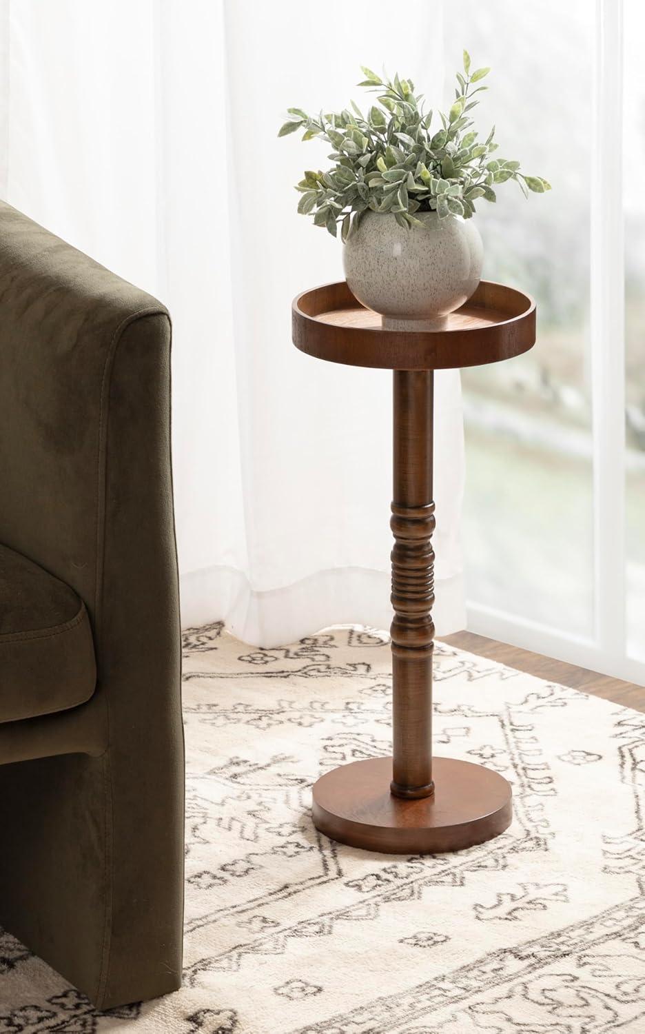 Kate and Laurel Bellport Pedestal End Table, 10x10x22, Rustic Brown