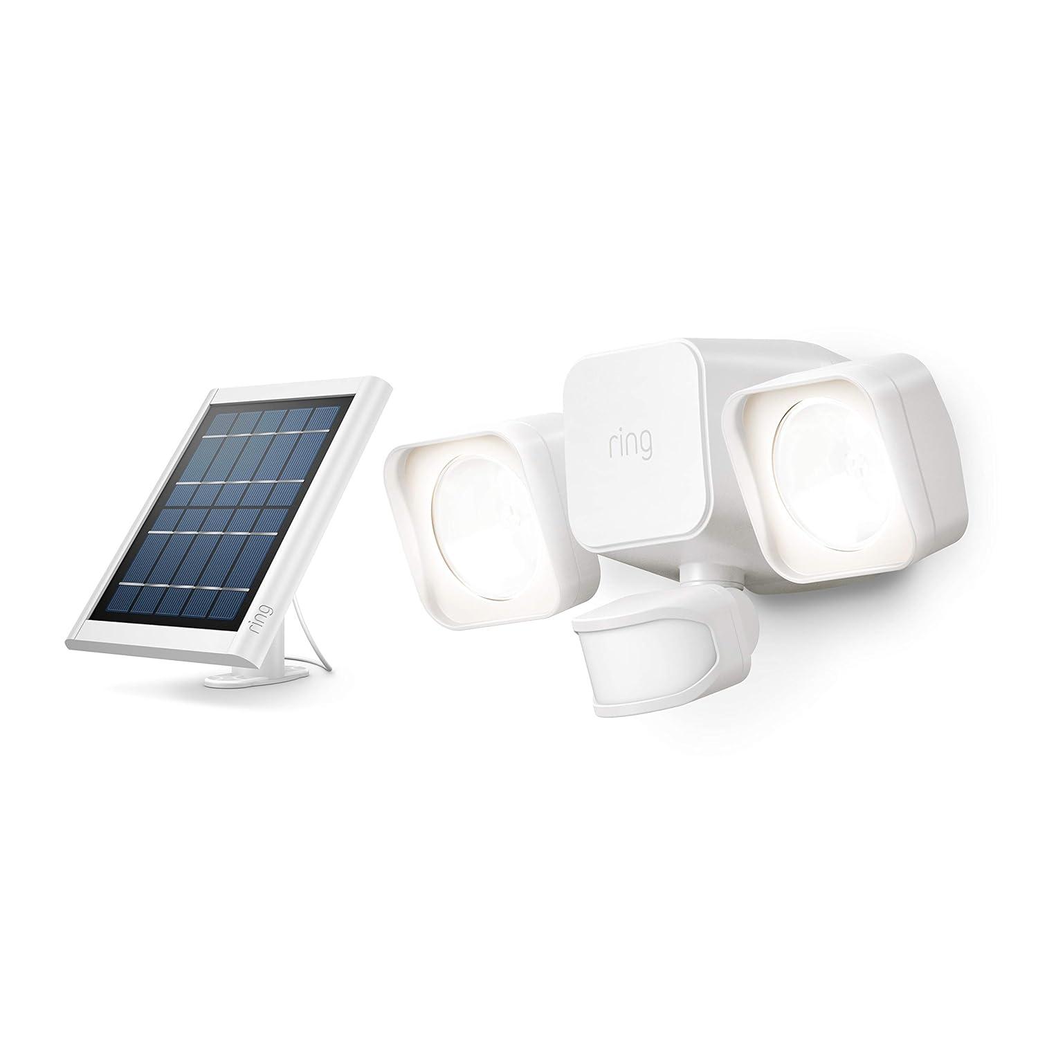 White Solar-Powered Motion-Sensor Security Floodlight