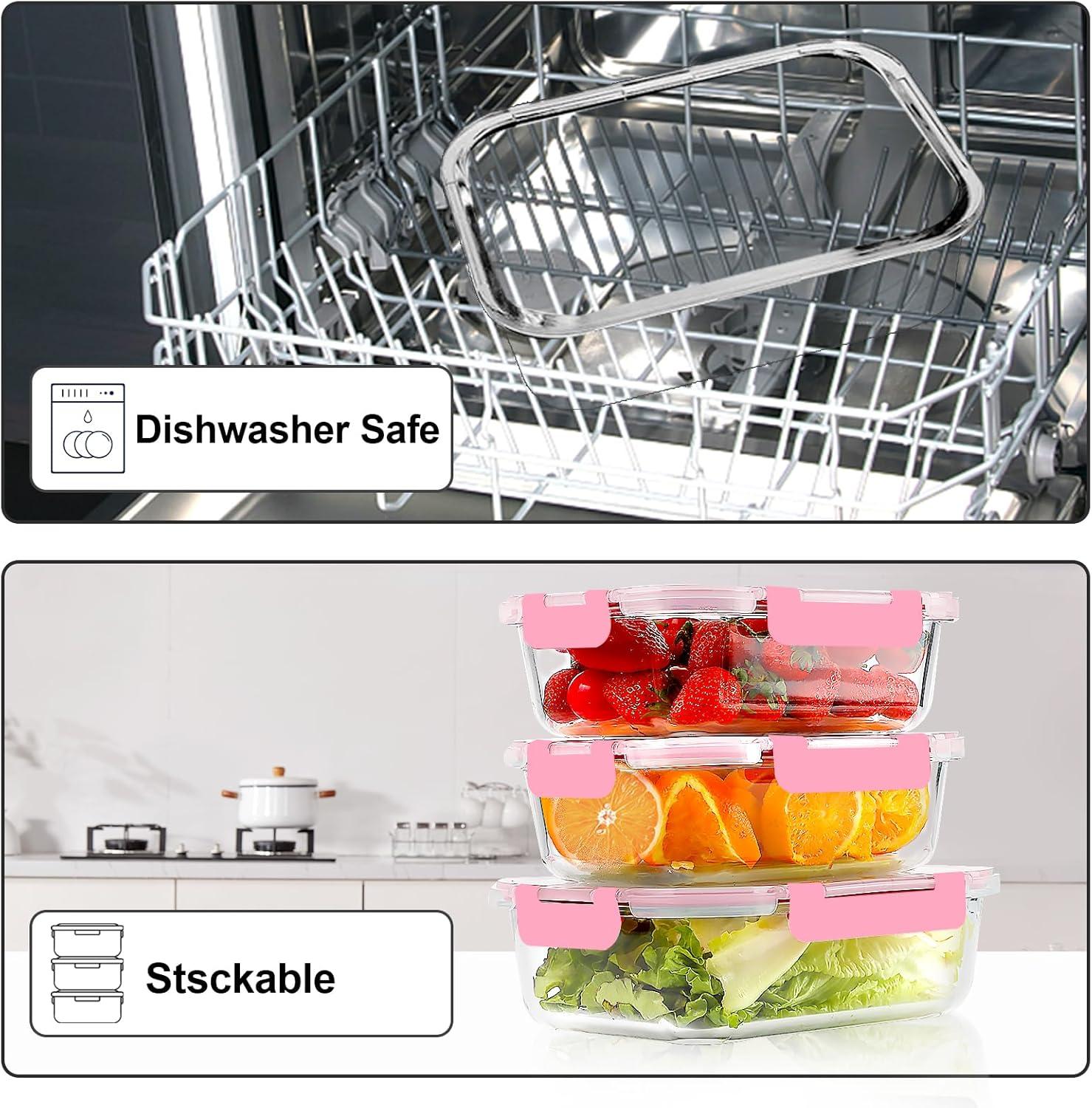 10-Piece Glass Dinner Containers, Stackable Glass Food Storage Containers Set with Lids, BPA Free