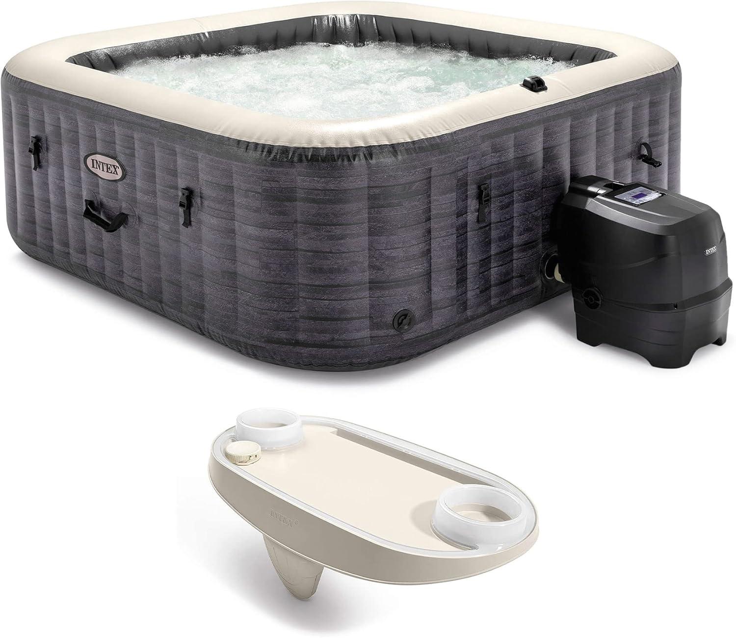 Intex 6-Person Greystone Inflatable Square Hot Tub with LED Tray