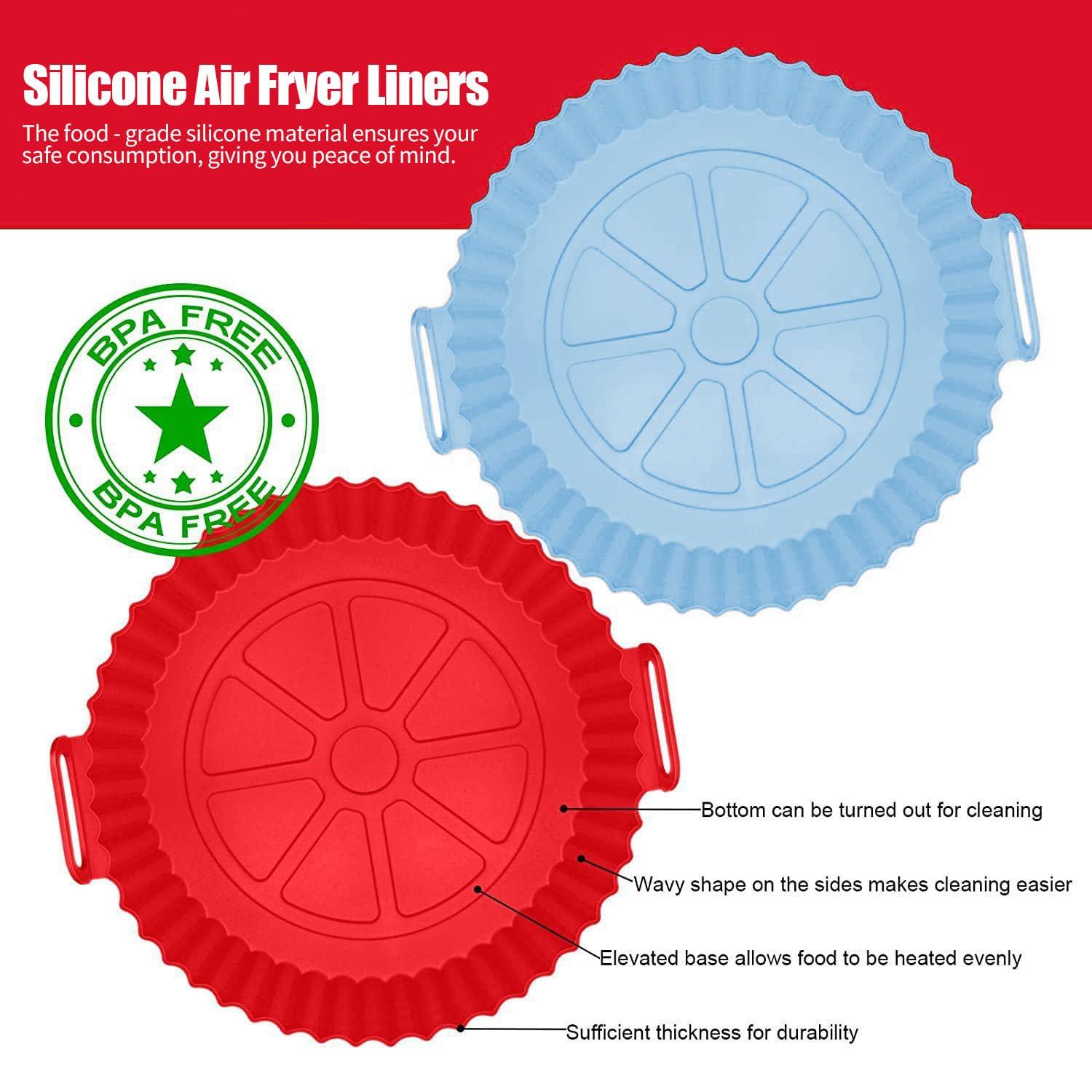 RUseeN Air Fryer Silicone Liners Pot 2 Pack, Reusable Silicone Bowl Basket Fit for 3 to 5QT Air Fryer, Replacement of Flammable Parchment Paper, Baking Tray Oven Accessories (Top 8in, Bottom 6.8in)