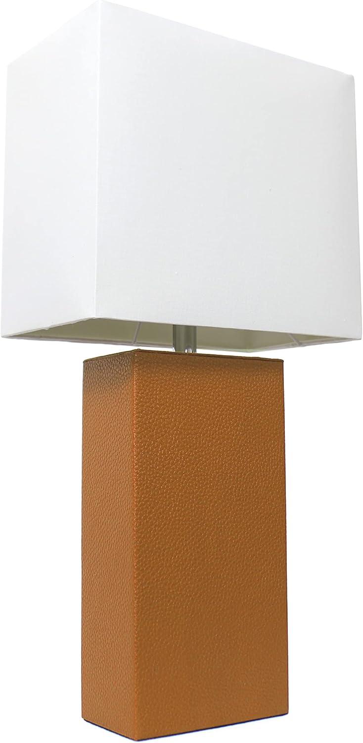 Leather Table Lamp with Fabric Shade Tan/Brown - Elegant Designs
