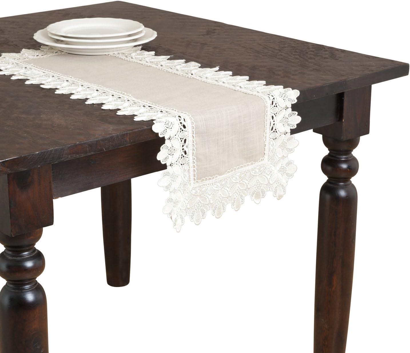 Lace Trimmed Runner Taupe (16"x36"): Saro Lifestyle, Polyester Dresser Scarf, Hand Wash Care