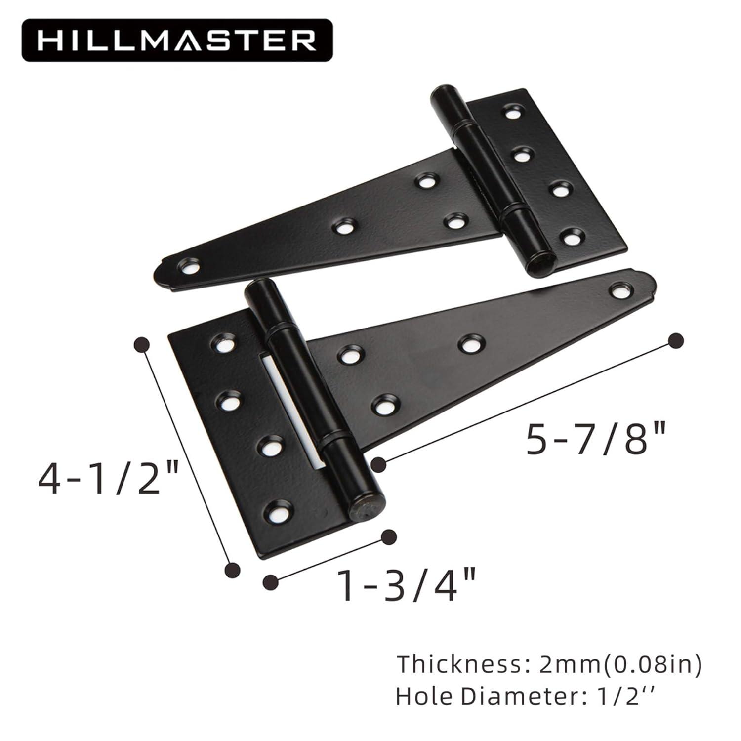 Heavy Duty Gate Latch Door Handle Hardware Kit for Wooden Fence, Self-Closing Gate Latch with Pull String, Decorative Metal Gate Pull Handle, 2 Pack 6in T-Strap Gate Hinges, Black Finish