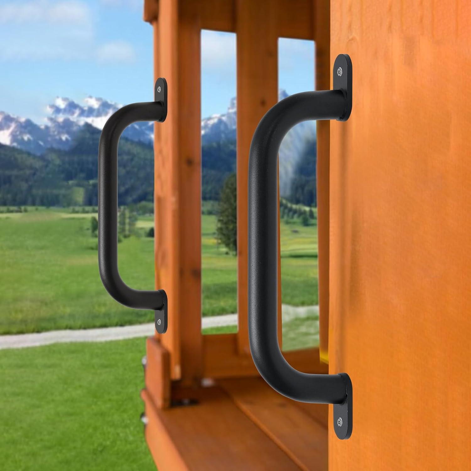 13'' Black Metal Playground Safety Handles Pack of 2 - Playset Handles, Swing Set Grab Handle, Playhouse Grab Bar, Hand Grip for Jungle Gym, Home Gym, Treehouse