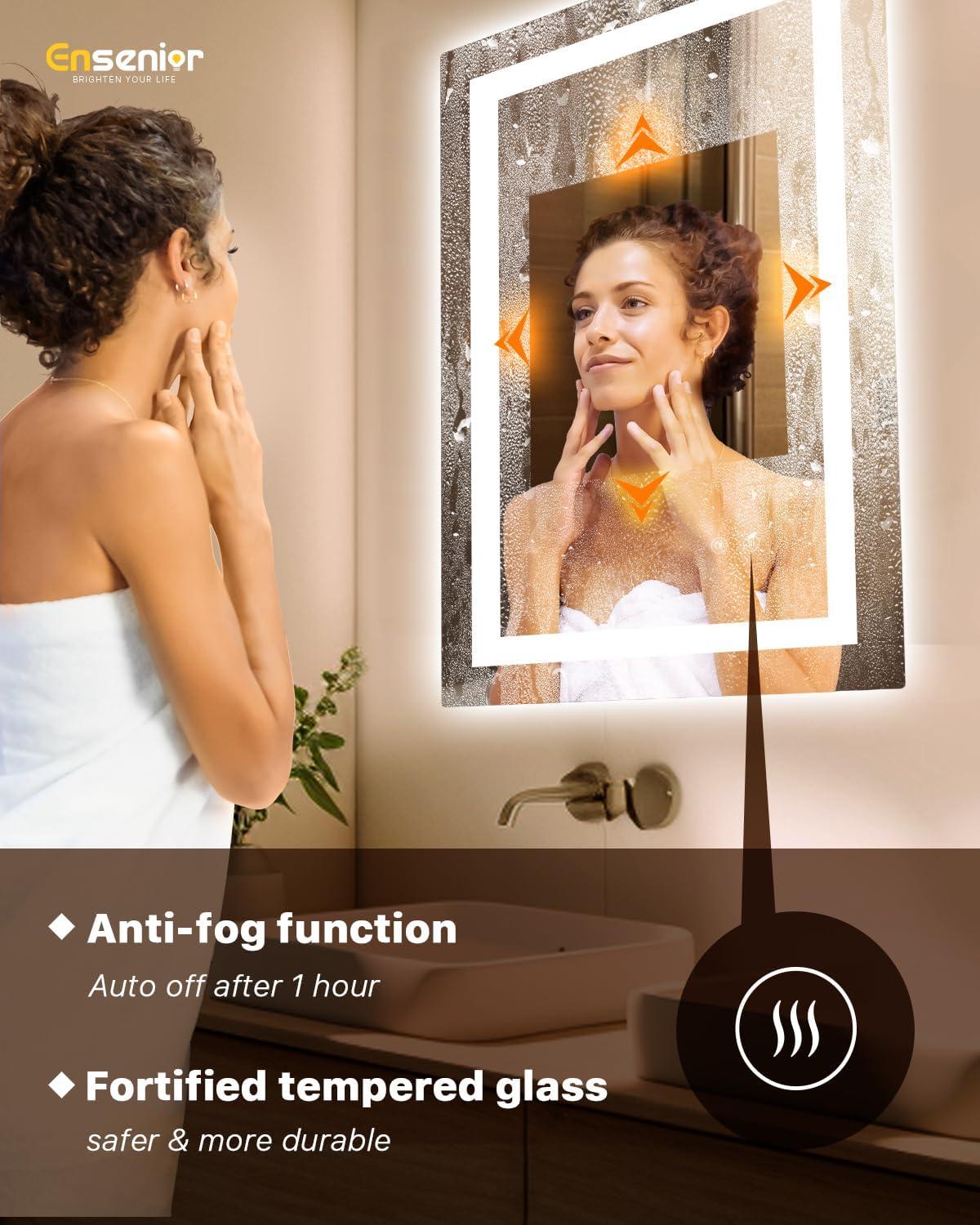Amorho LED Mirror for Bathroom, 24"X32" with Front and Backlight, Stepless Dimmable Wall Mirrors with Anti-Fog, Shatter-Proof, Memory, 3 Colors, Double LED Vanity Mirror(Horizontal/Vertical)