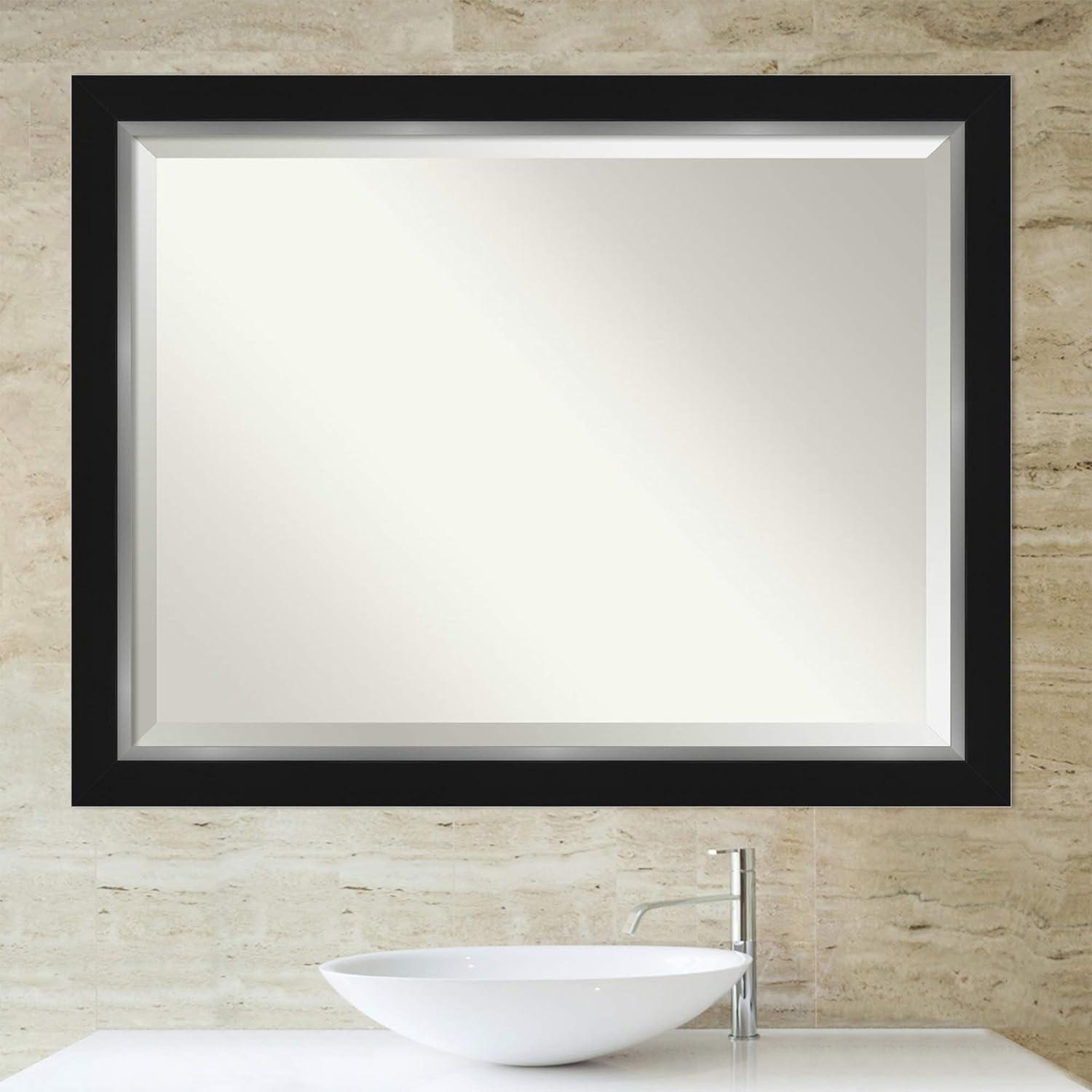 Amanti Art Beveled Bathroom Wall Mirror - Eva Black Silver Frame Eva Black Silver Outer Size: 45 x 35 in