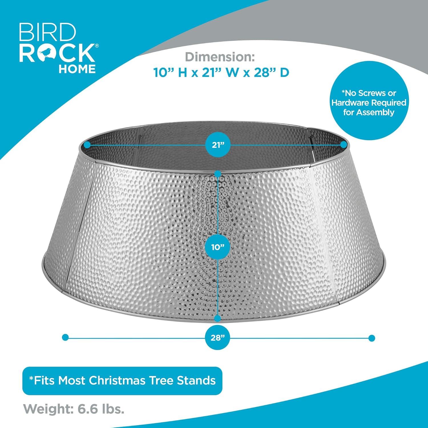 BIRDROCK HOME 4-Panel Christmas Tree Collar - Silver - Hammered