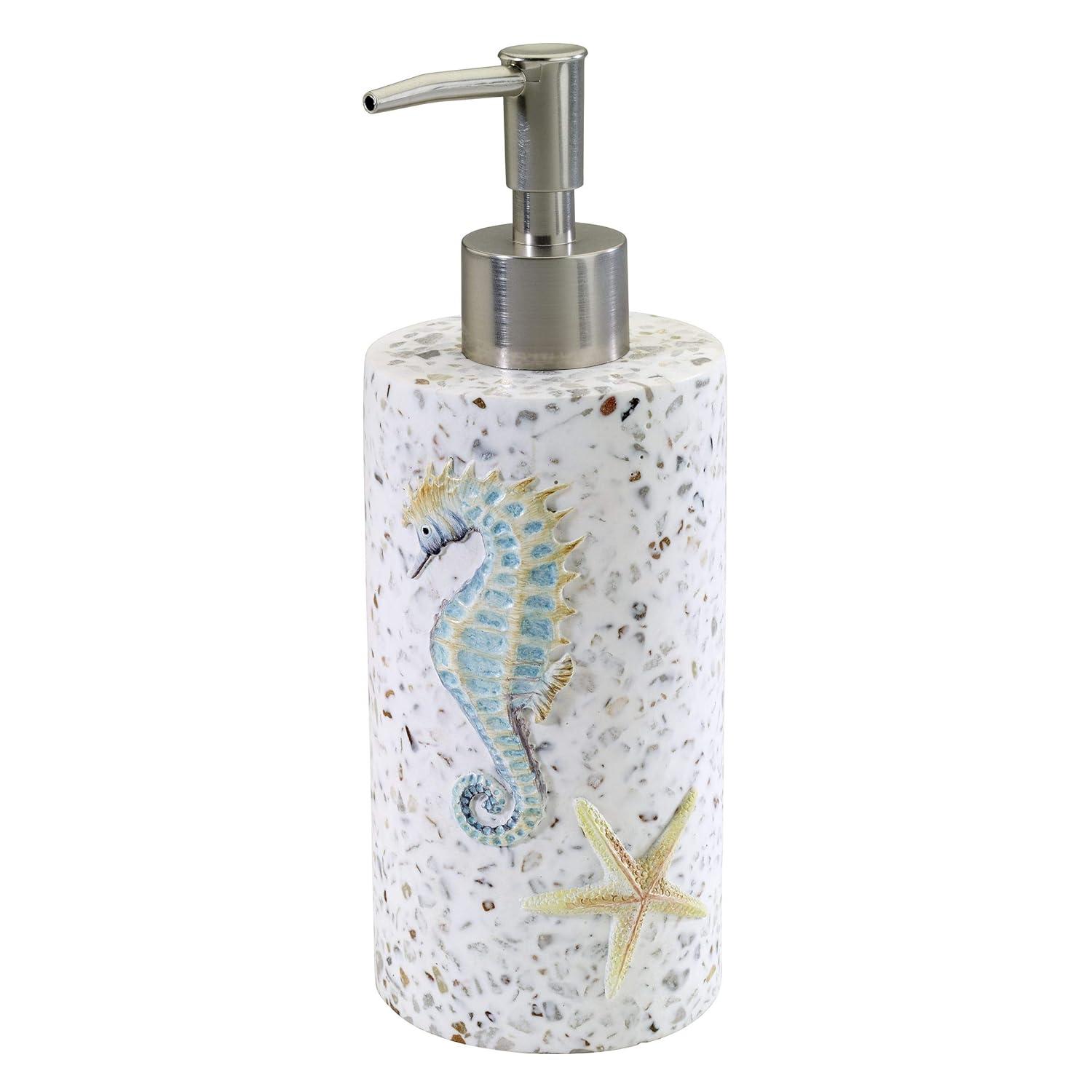 Avanti Linens - Soap Dispenser/Lotion Pump, Resin Bathroom Accessories, Guest Bathroom Essentials, Sea Inspired Bathroom Decor (Coastal Terrazo Collection) C3
