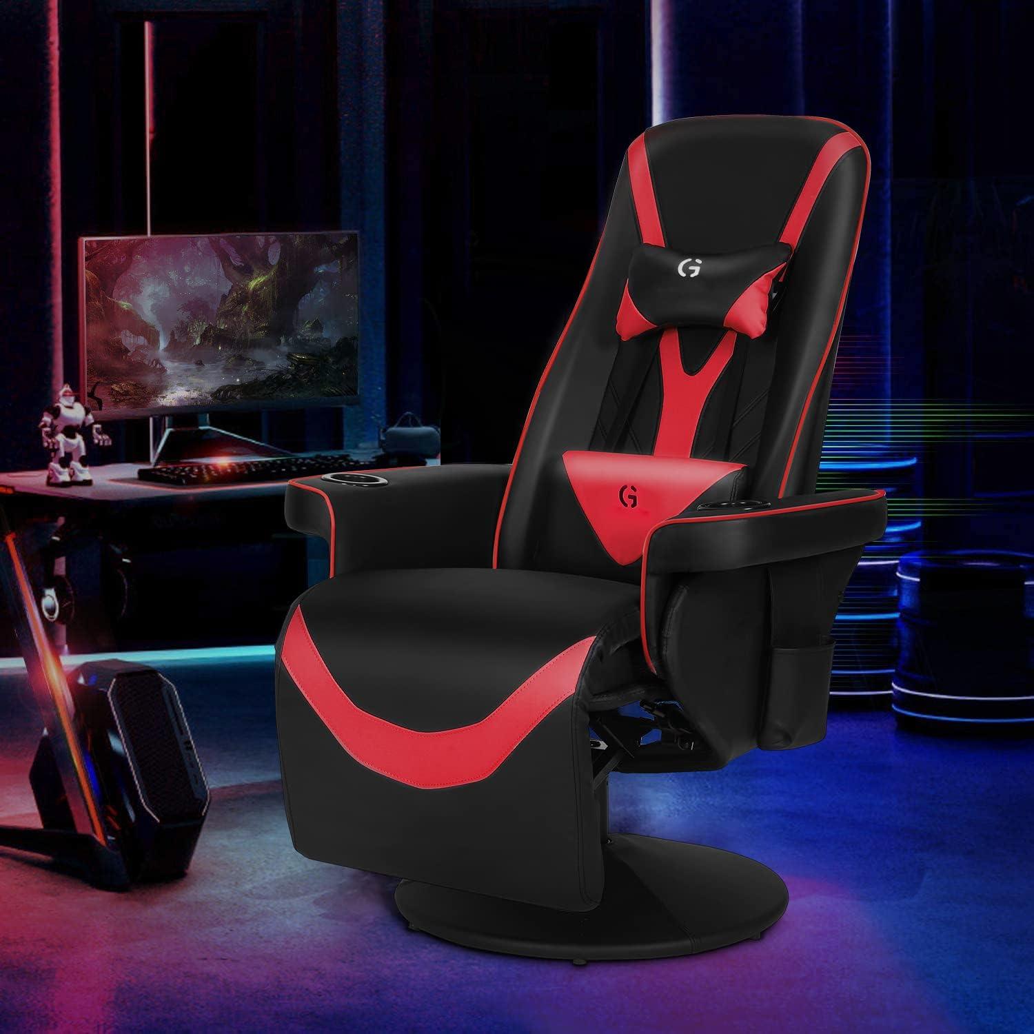 Queen Throne Video Gaming Chair Ergonomic Recliner Racing Chair, High Back Swivel Chair with Footrest and Adjustable Backrest, Lumbar Support, Headrest and Cupholders, Pink White