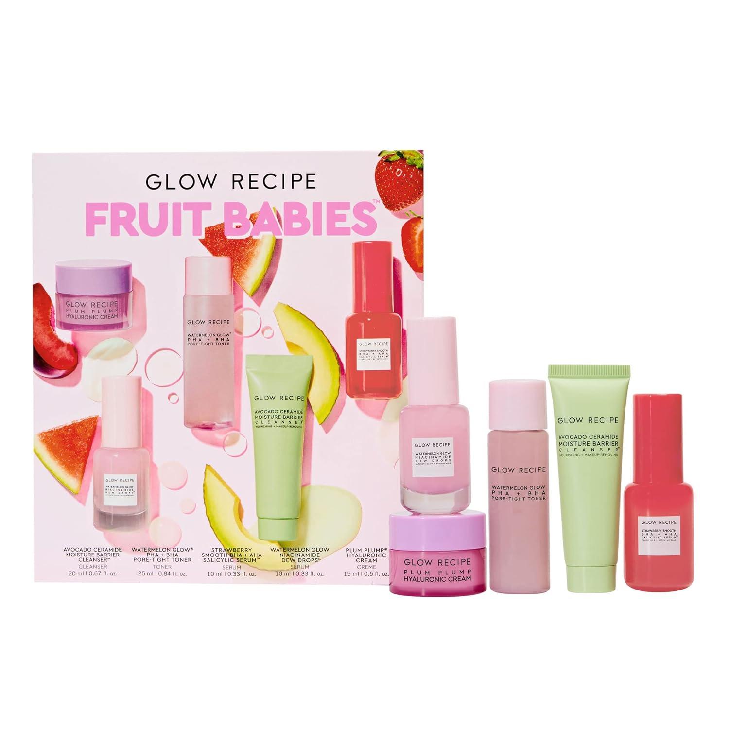 Glow Recipe Fruit Babies Skincare Kit - Gift Set with Ceramide Facial Cleanser, BHA Toner, Vitamin C Eye Cream, Hyaluronic Acid Cream & Niacinamide Dew Drops (5 Count)