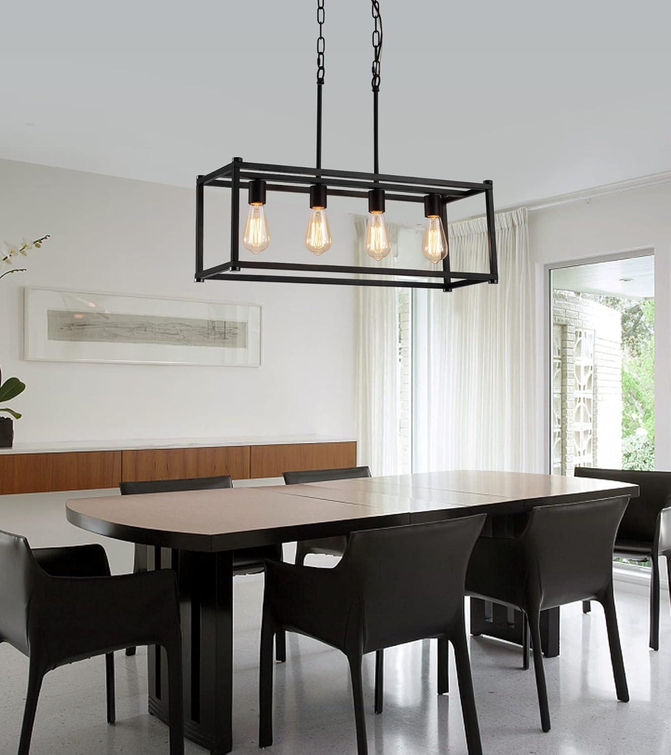 Black Metal 4-Light Cage Kitchen Island Pendant