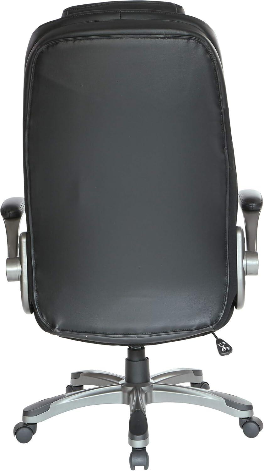 Office Star Products Executive High Back Chair with Black Bonded Leather and Flip Arms