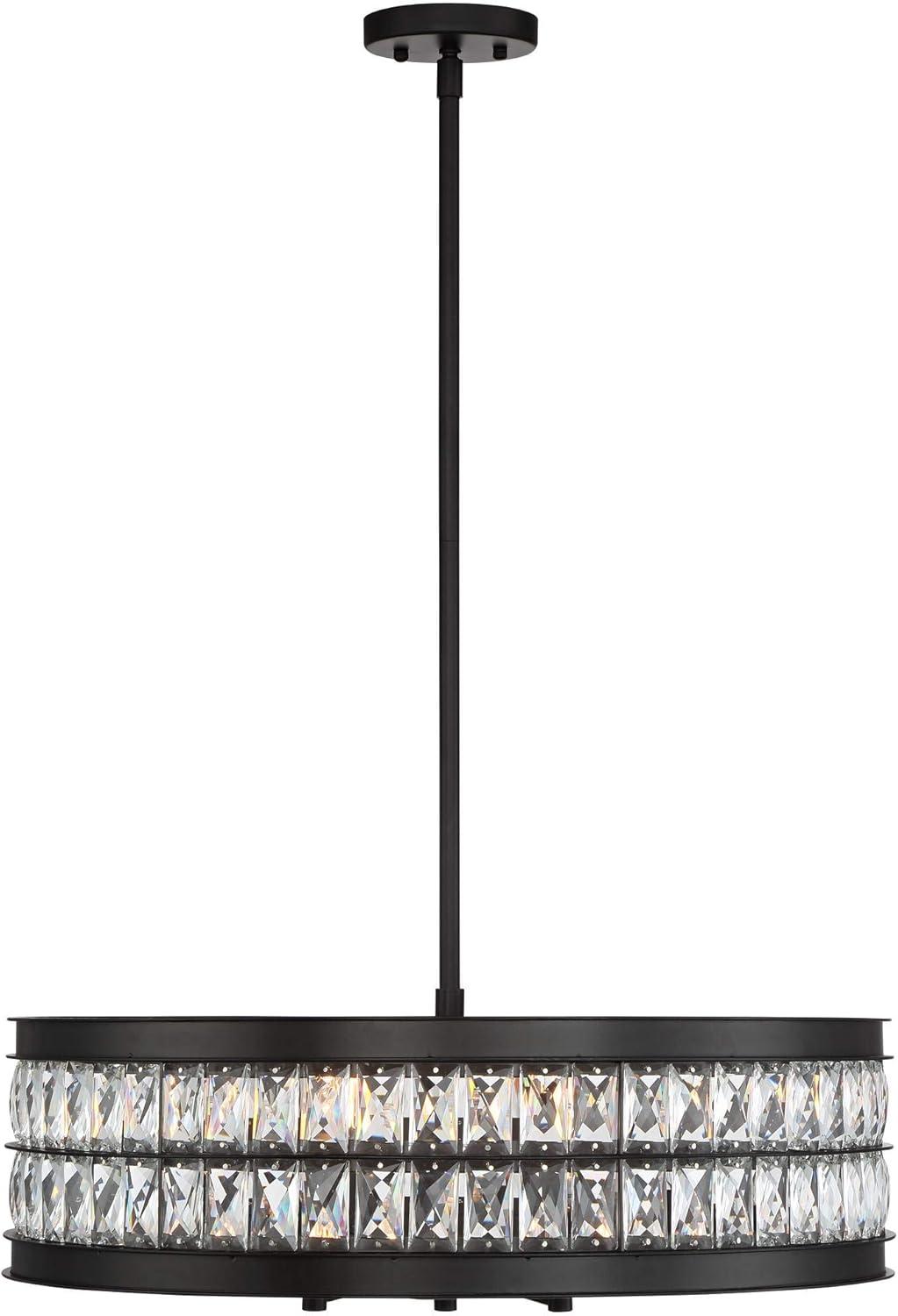 Regency Hill Oil Rubbed Bronze Pendant Chandelier 23 1/2" Wide 6-Light Drum Clear Crystal Dining Room House Foyer Kitchen