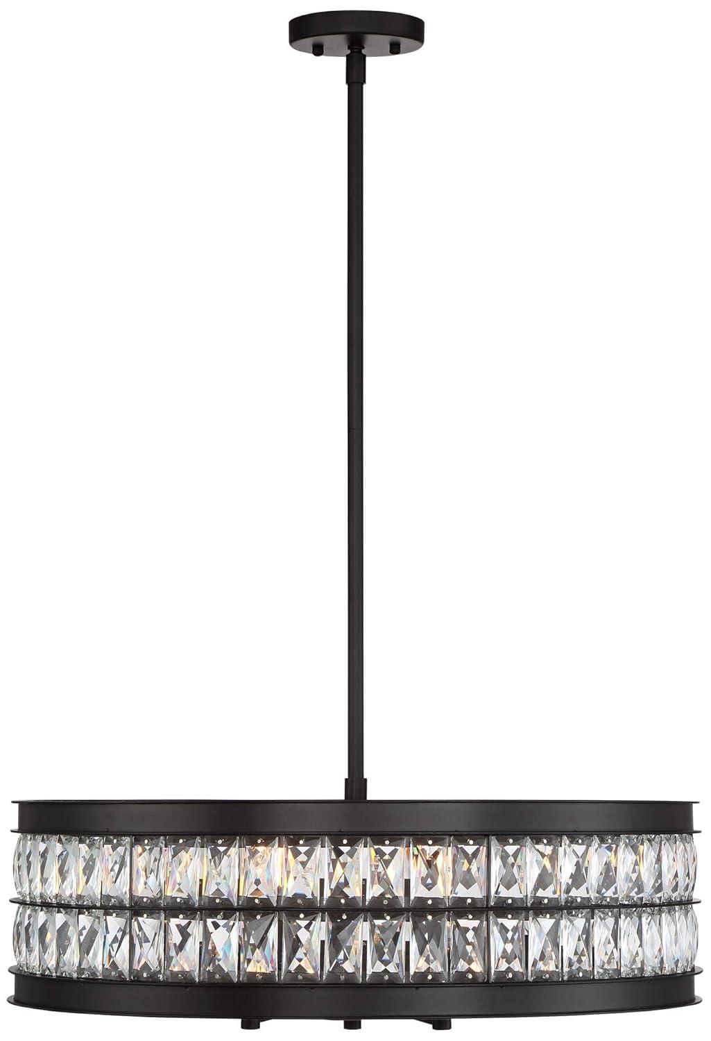 Regency Hill Oil Rubbed Bronze Pendant Chandelier 23 1/2" Wide 6-Light Drum Clear Crystal Dining Room House Foyer Kitchen