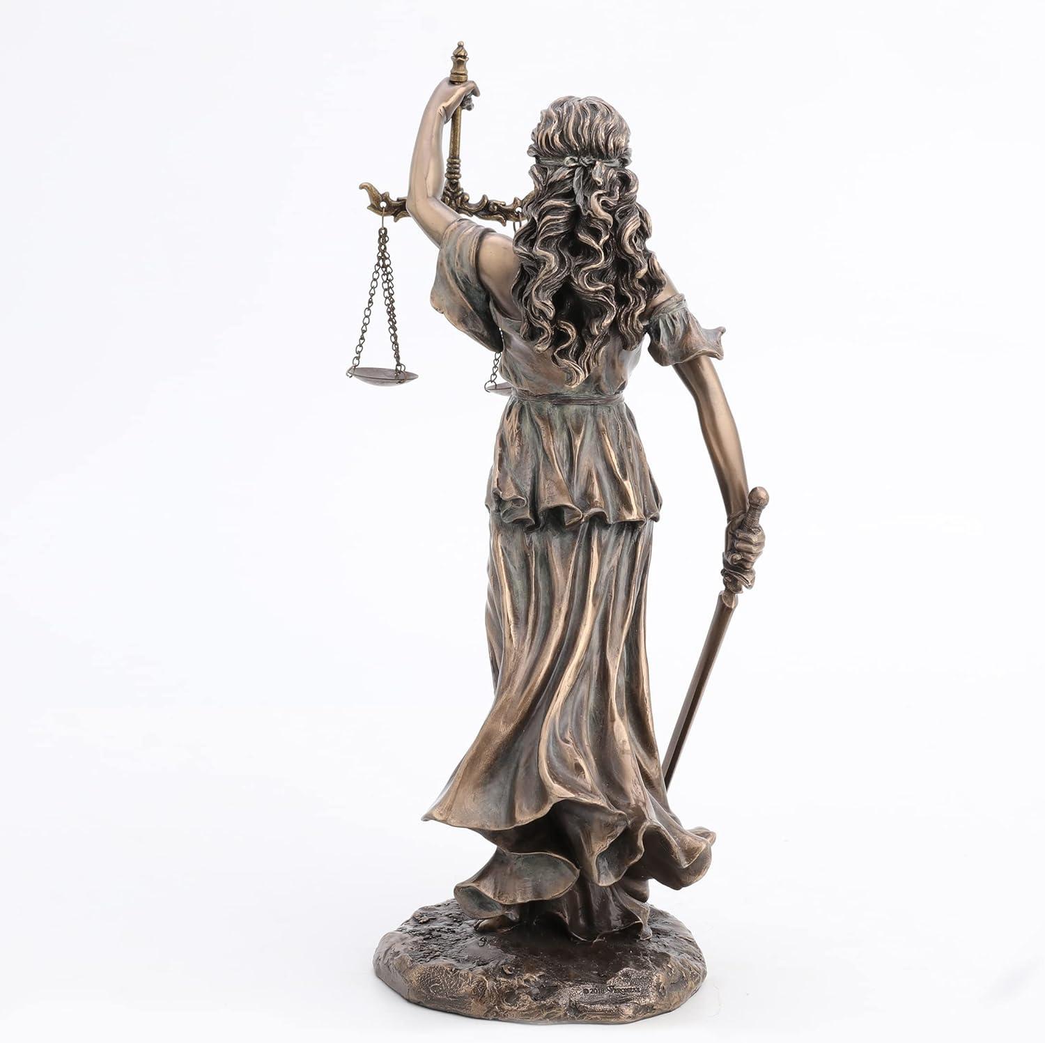 Bronze Finish Lady Justice Statue with Sword and Scales, 7 Inches