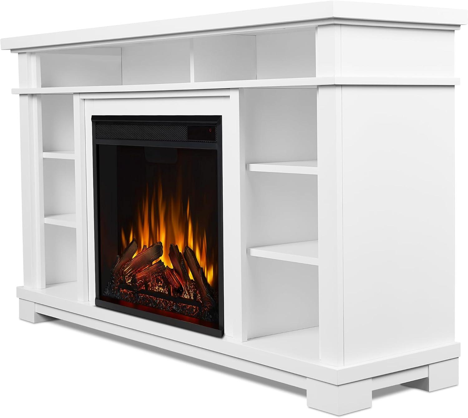 Belford 56" White Electric Fireplace TV Stand with Shelves