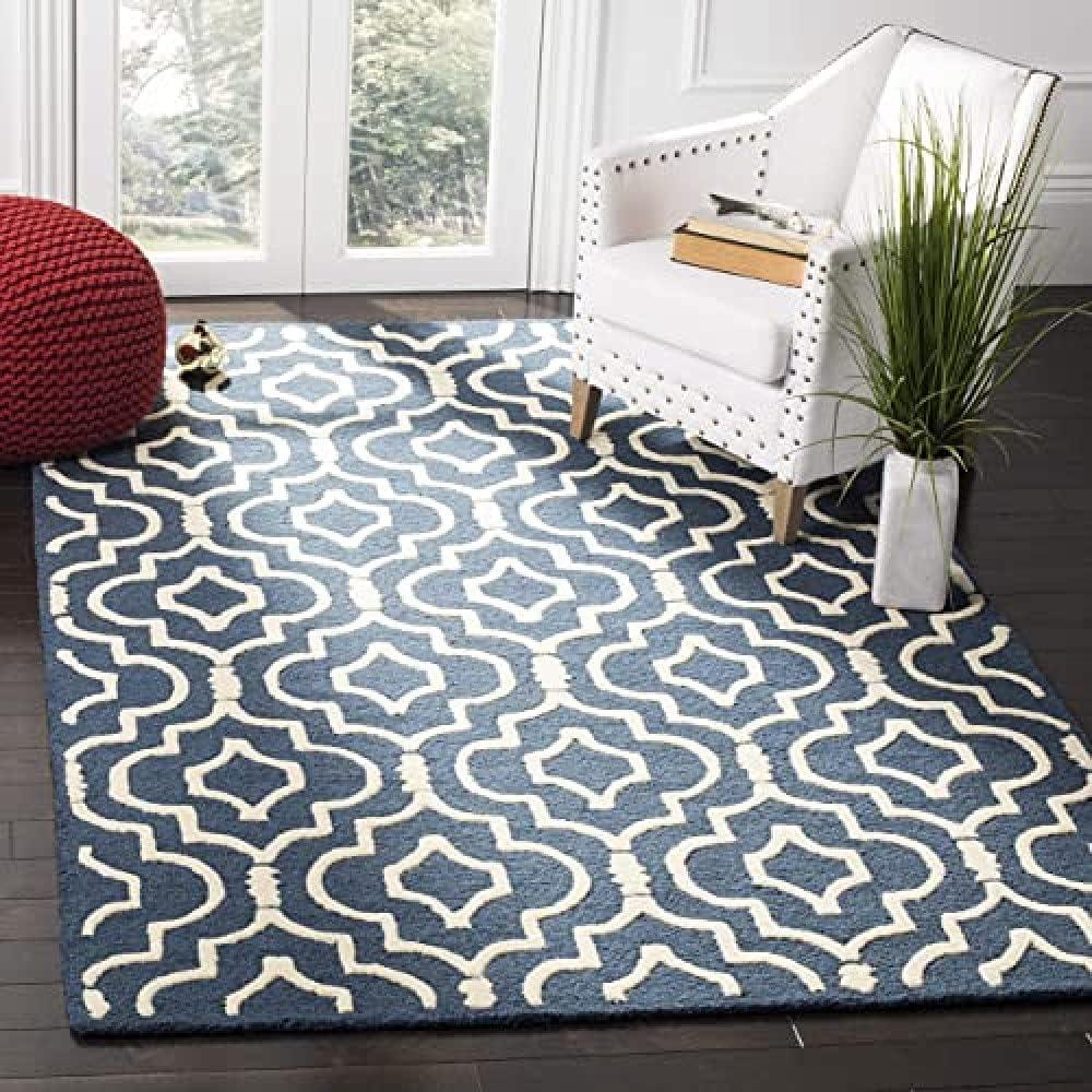 SAFAVIEH Cambridge Julian Geometric Wool Area Rug, Navy Blue/Ivory, 5' x 8'