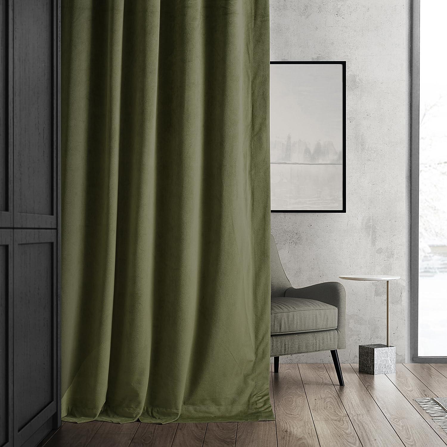 Half Price Drapes Signature Hunter Green Velvet Blackout Curtains For Bedrooms (1 Panel), 50WX 84L