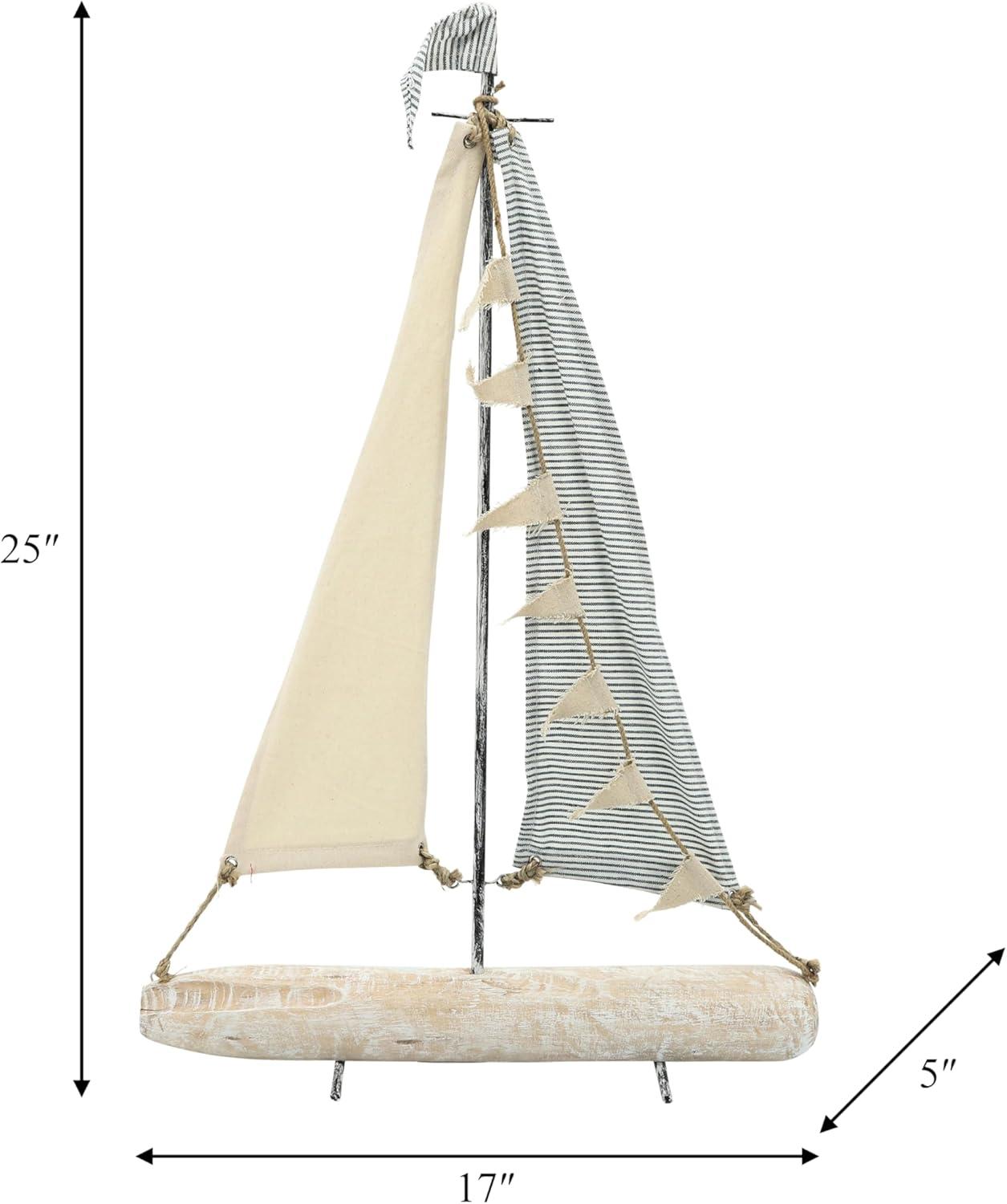 Sagebrook Home Iron 25" Sailboat With  Cloth Sails, Multi, Rectangle, Metal, Coastal, 17"L X 5"W X 25"H, Solid Color