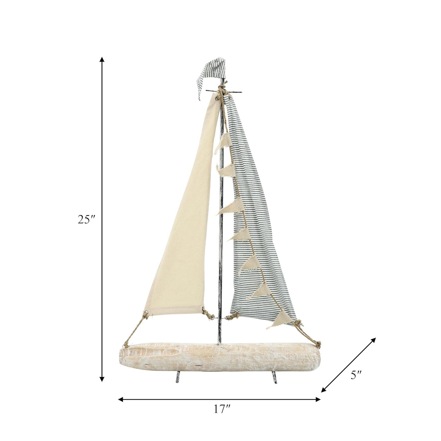 Sagebrook Home Iron 25" Sailboat With  Cloth Sails, Multi, Rectangle, Metal, Coastal, 17"L X 5"W X 25"H, Solid Color
