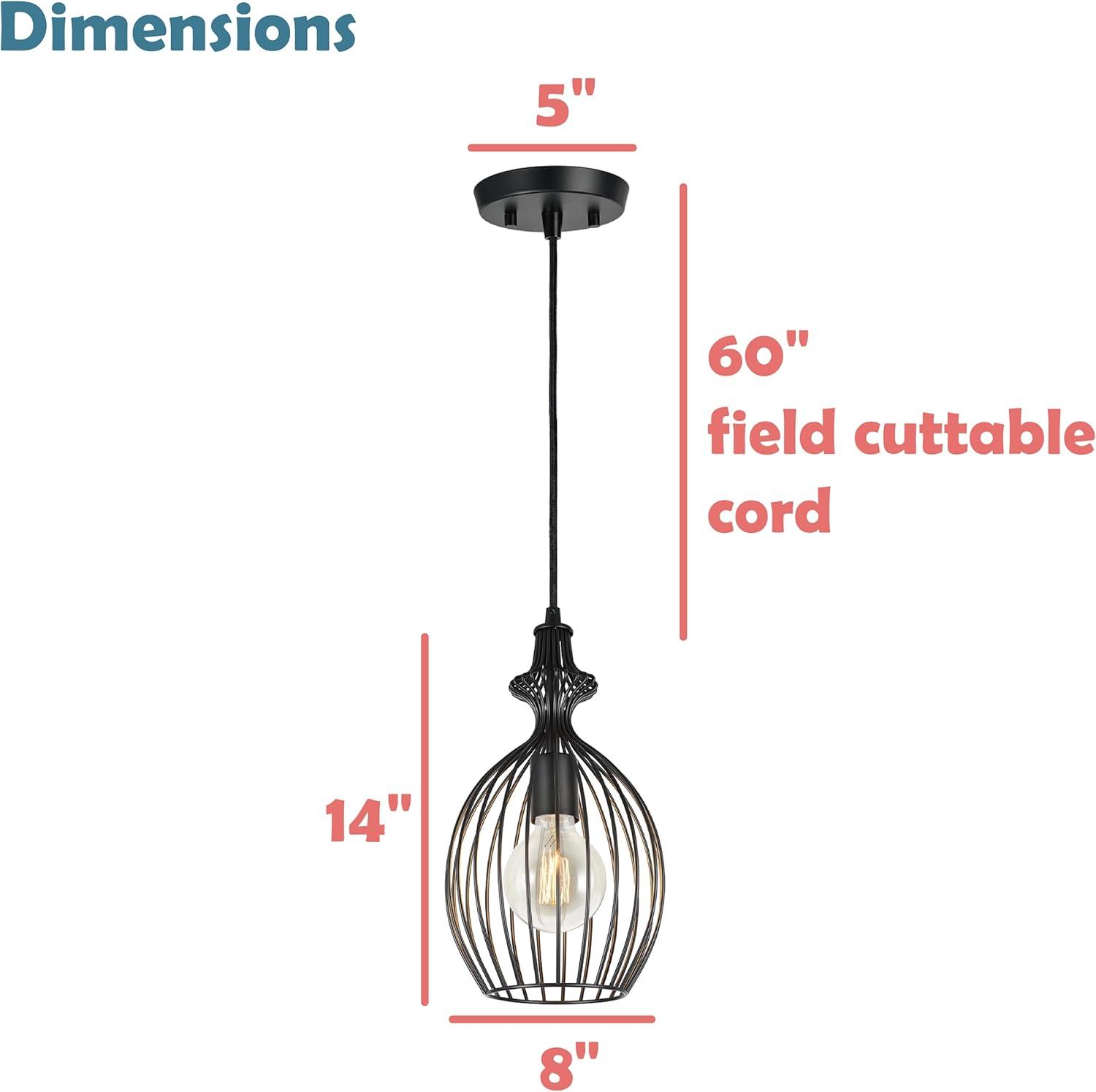 Matte Black Transitional Mini Pendant with Metal Wire Shade 8" Wide