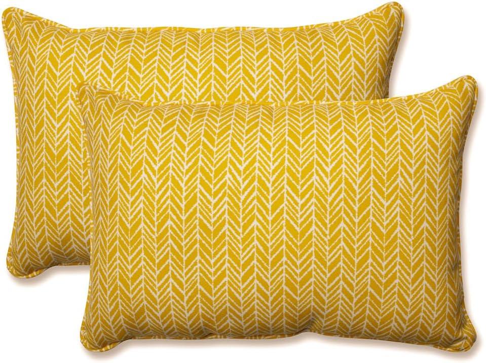 Yellow and Off-White Herringbone Lumbar Throw Pillow Set