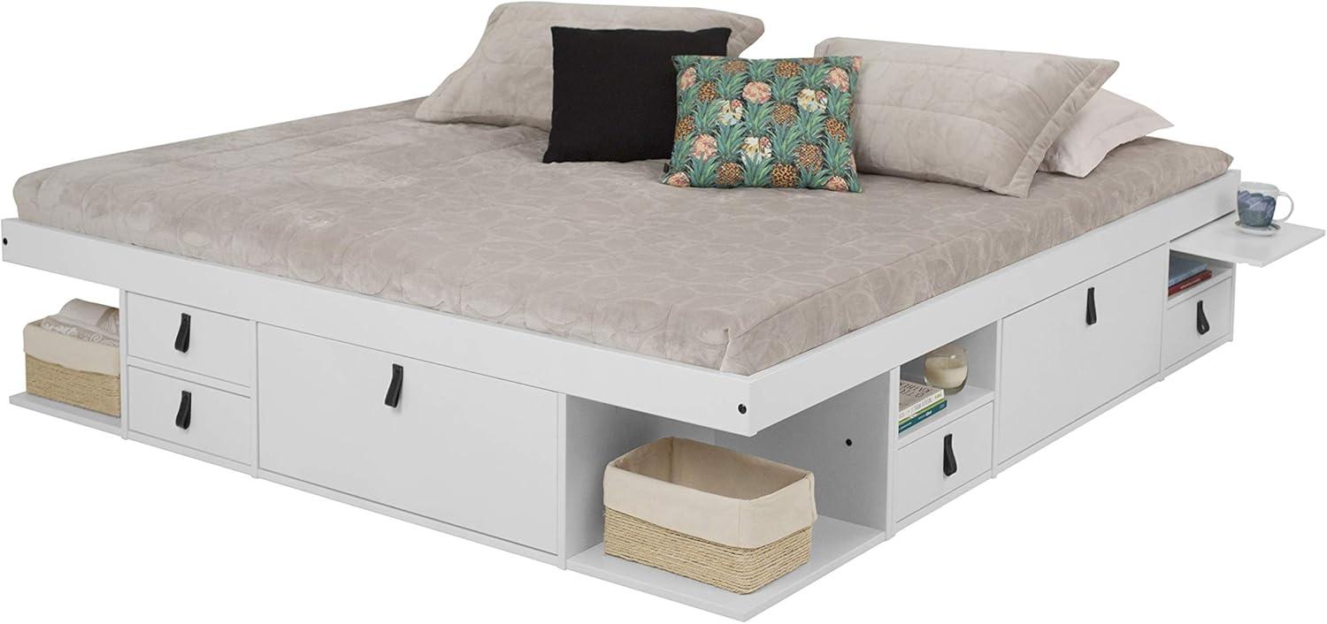 Memomad Bali Storage Platform Sturdy Bed Frame with Drawers & More (King Size, White Wood)