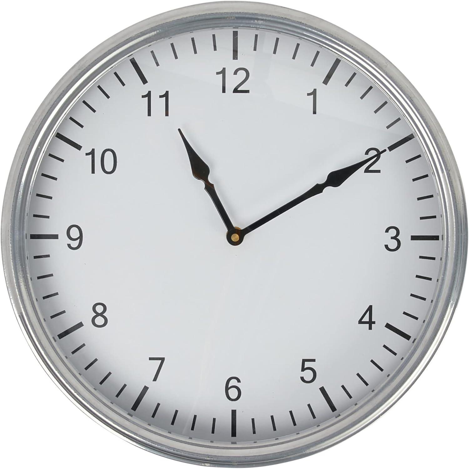 Classic Round Silver Metal Wall Clock, 14-Inch