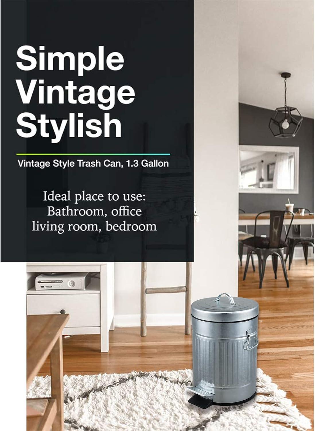 Glossy Gray Cylindrical Retro Step Trash Can with Lid