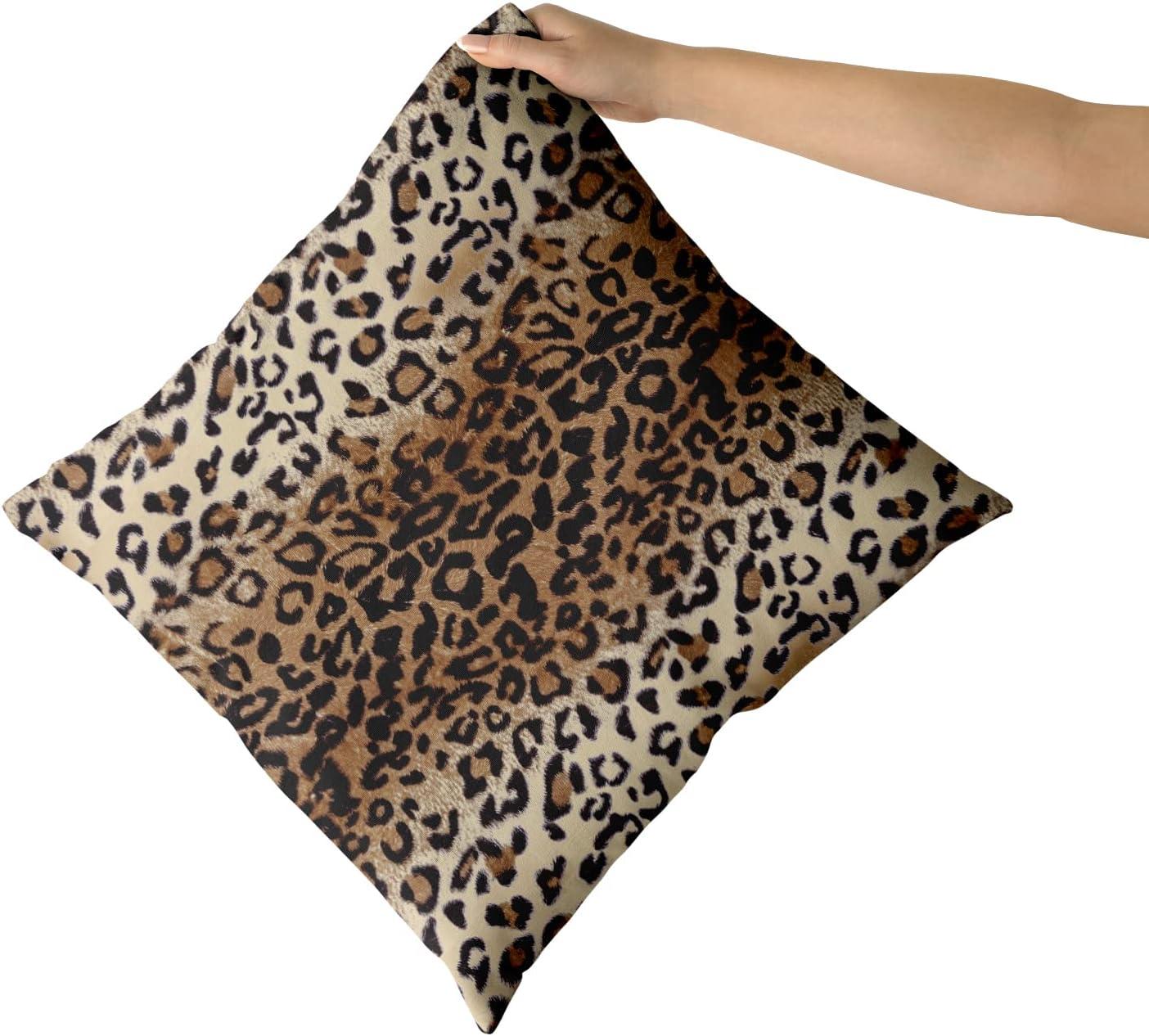 Brown Leopard Throw Pillow Cover - 2 Pcs Cheetah Pillow Case 20x20 inch Cotton Soft Animal Print Pillows Covers Decorative Cushion Cover for Home Couch Bed Sofa Double Side Printed