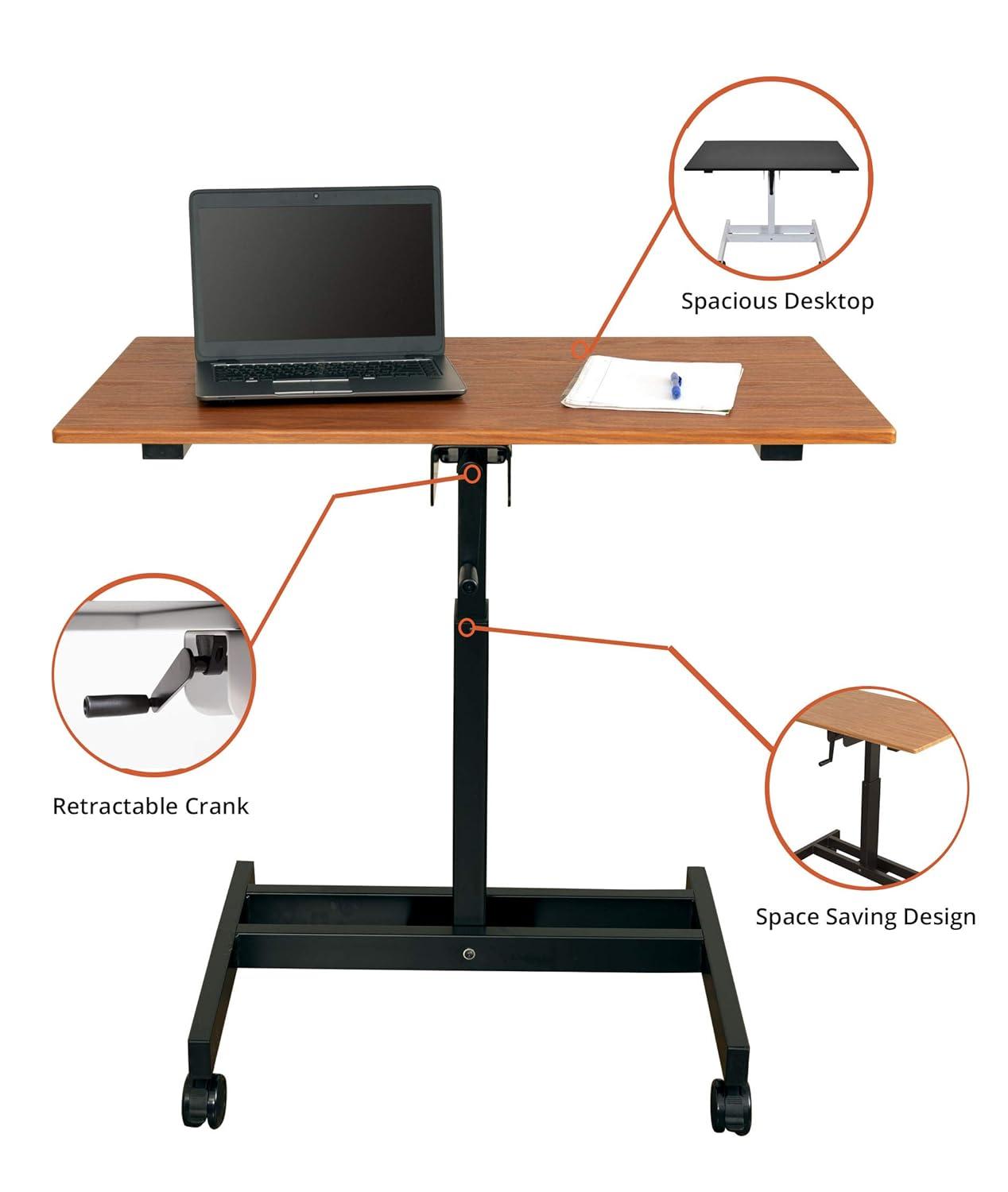 Stand Up Desk Store Crank Adjustable Height Single Column Rolling Mobile Standing Desk