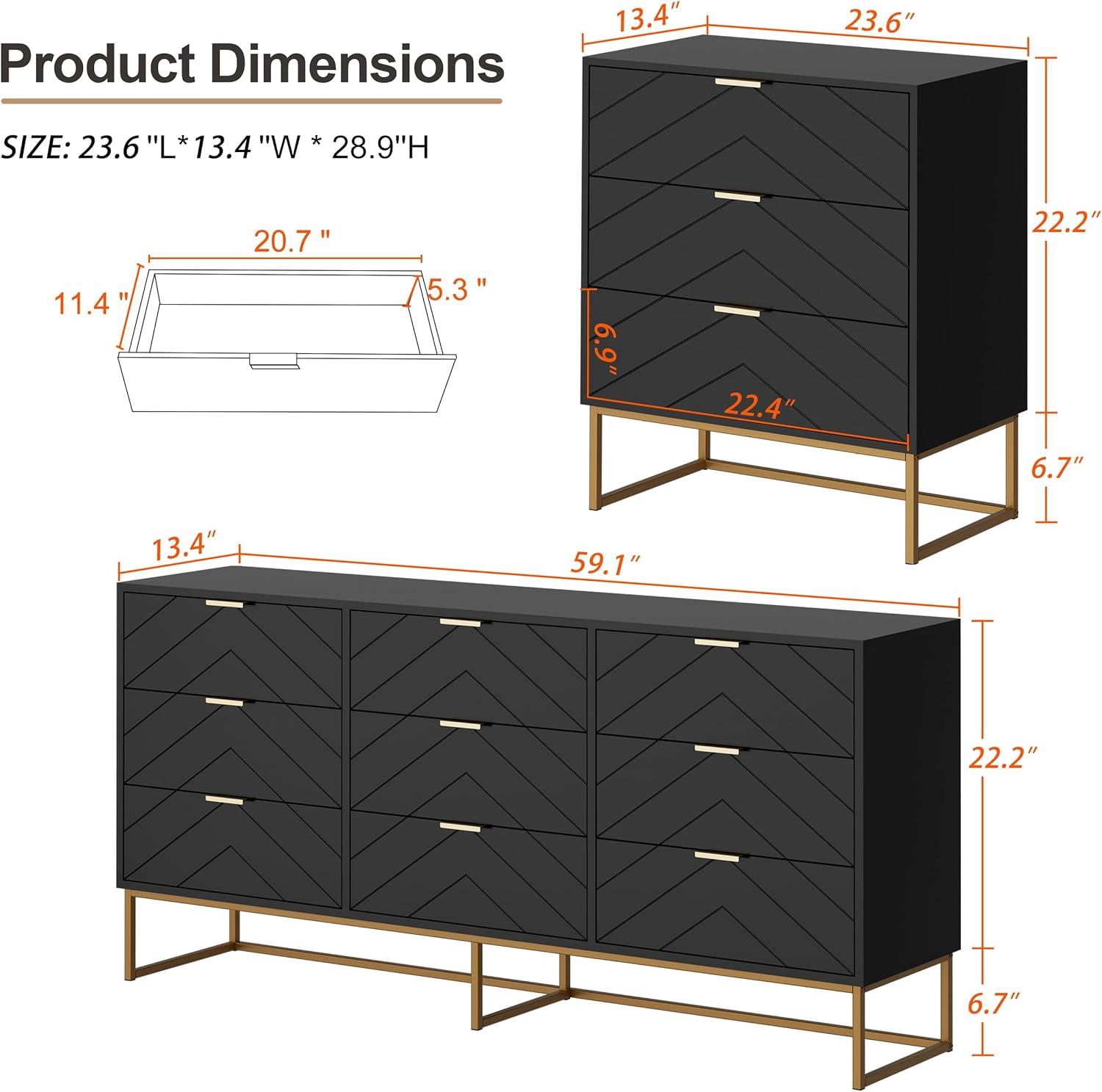 2024 New 3 Drawer Dresser for Bedroom, Modern Chest of Drawers with 3 Drawers, Tall Nightstand with Metal Base and Metal Handles, Storage Cabinet for Bedroom, Hallway