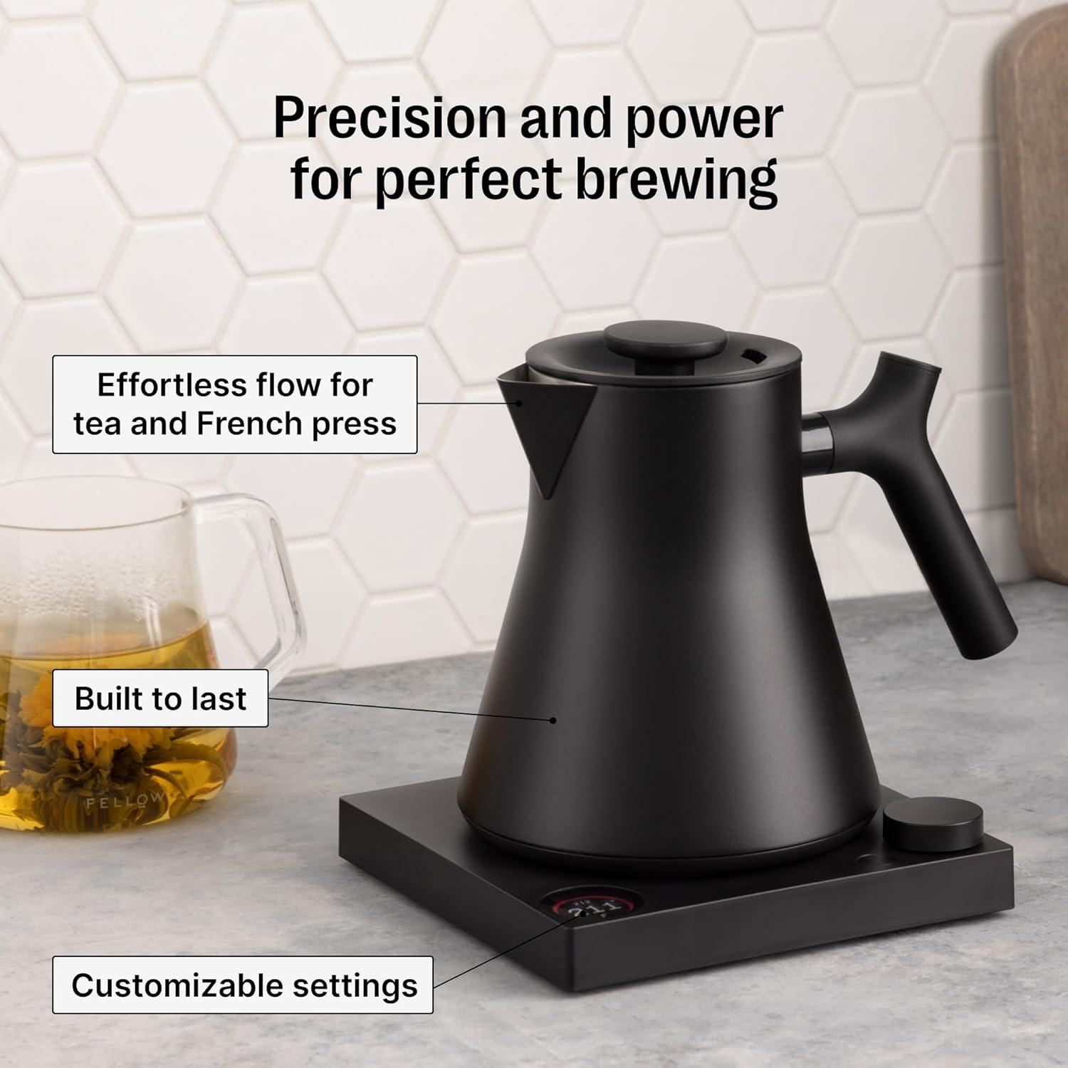 Fellow Corvo EKG Electric Tea Kettle in Stone Blue with Walnut Accents