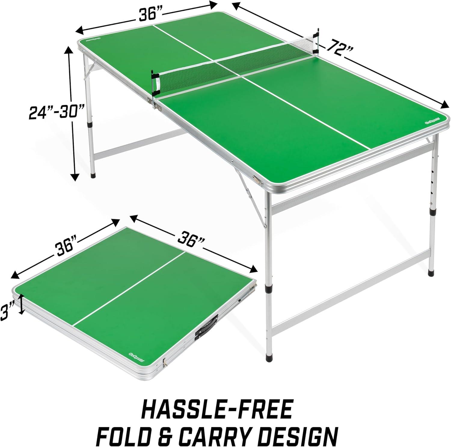 GoSports 6 x 3 ft Mid-Size Table Tennis Table Set with Adjustable Height - Green