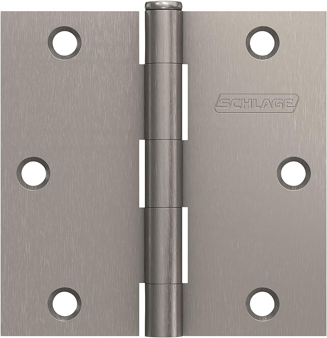 3.5" Satin Nickel Square Corner Door Hinges (3-Pack)