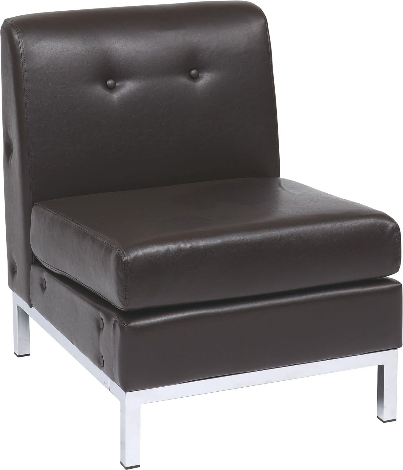 Espresso Faux Leather Armless Slipper Chair with Chrome Base