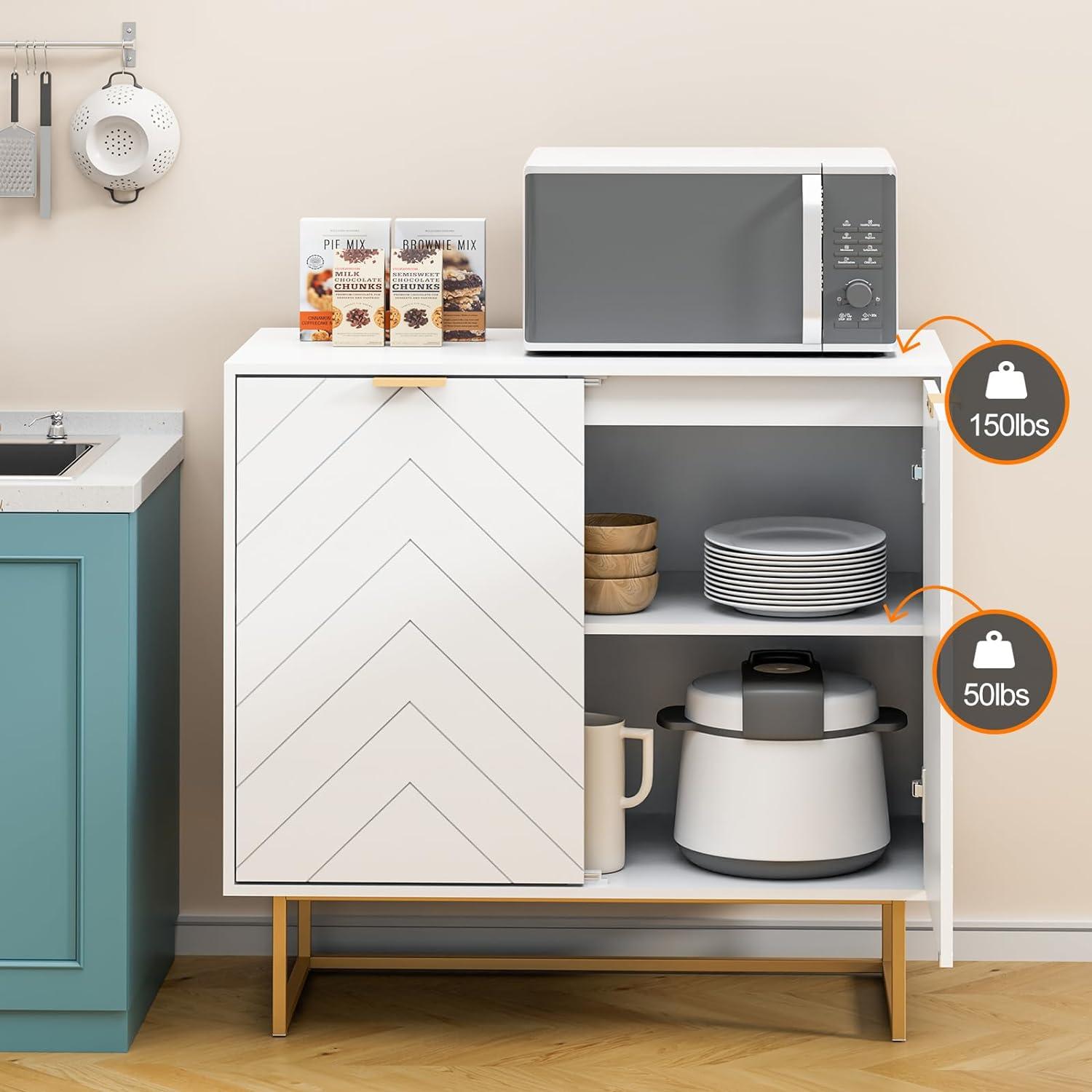 Semiocthome Modern Storage Cabinet with 2 Doors Buffet Sideboard for Kitchen, Living Room,White