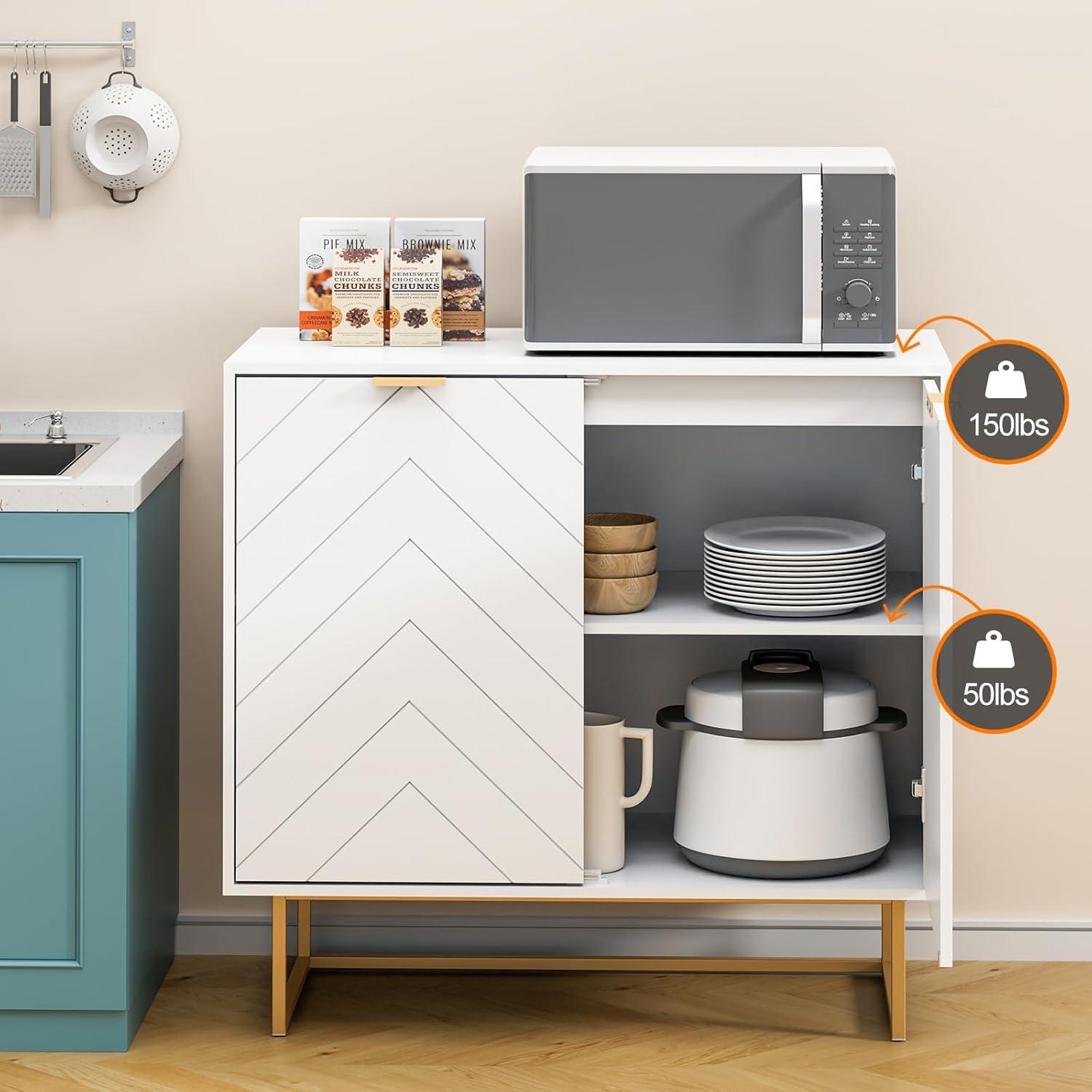 Semiocthome Modern Storage Cabinet with 2 Doors Buffet Sideboard for Kitchen, Living Room,White