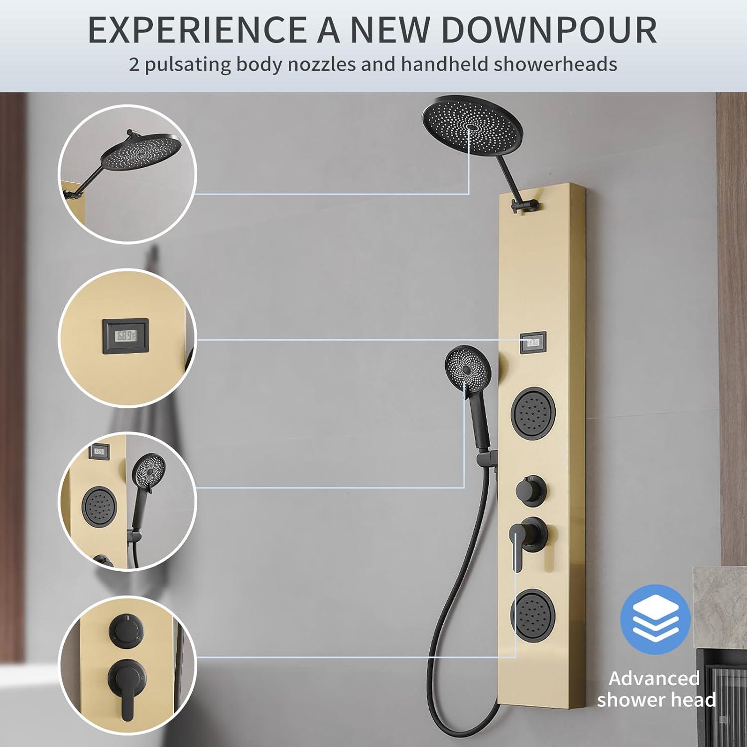 BWE 2-Spray Rain Shower Tower Shower Panel System with Rainfall Shower Head and Shower Rod