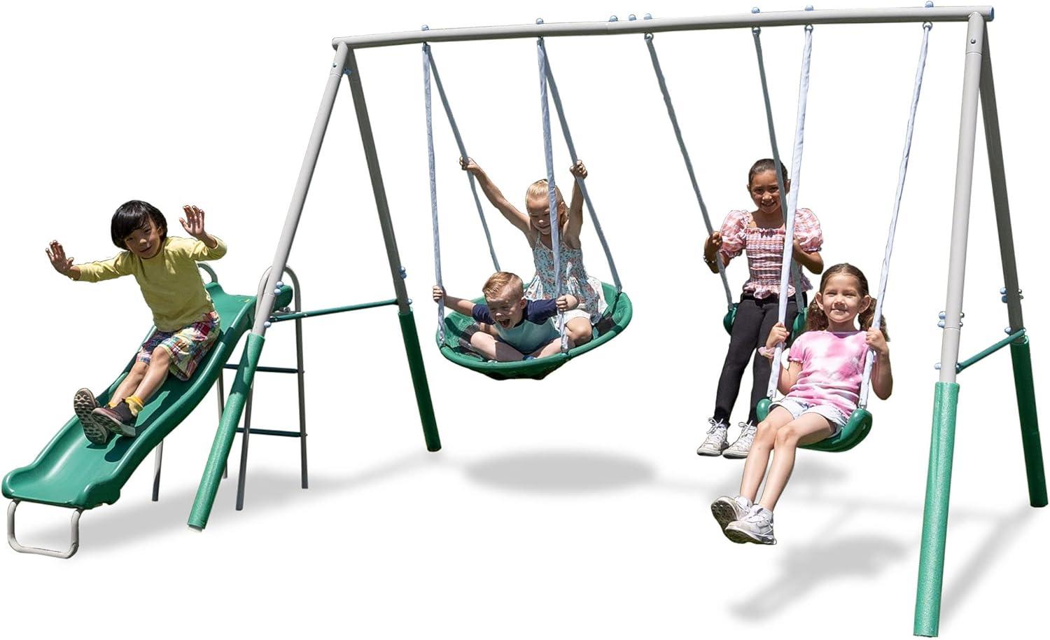 The Swing Company Northridge Metal Swing Set with Saucer Swing and 5' Slide