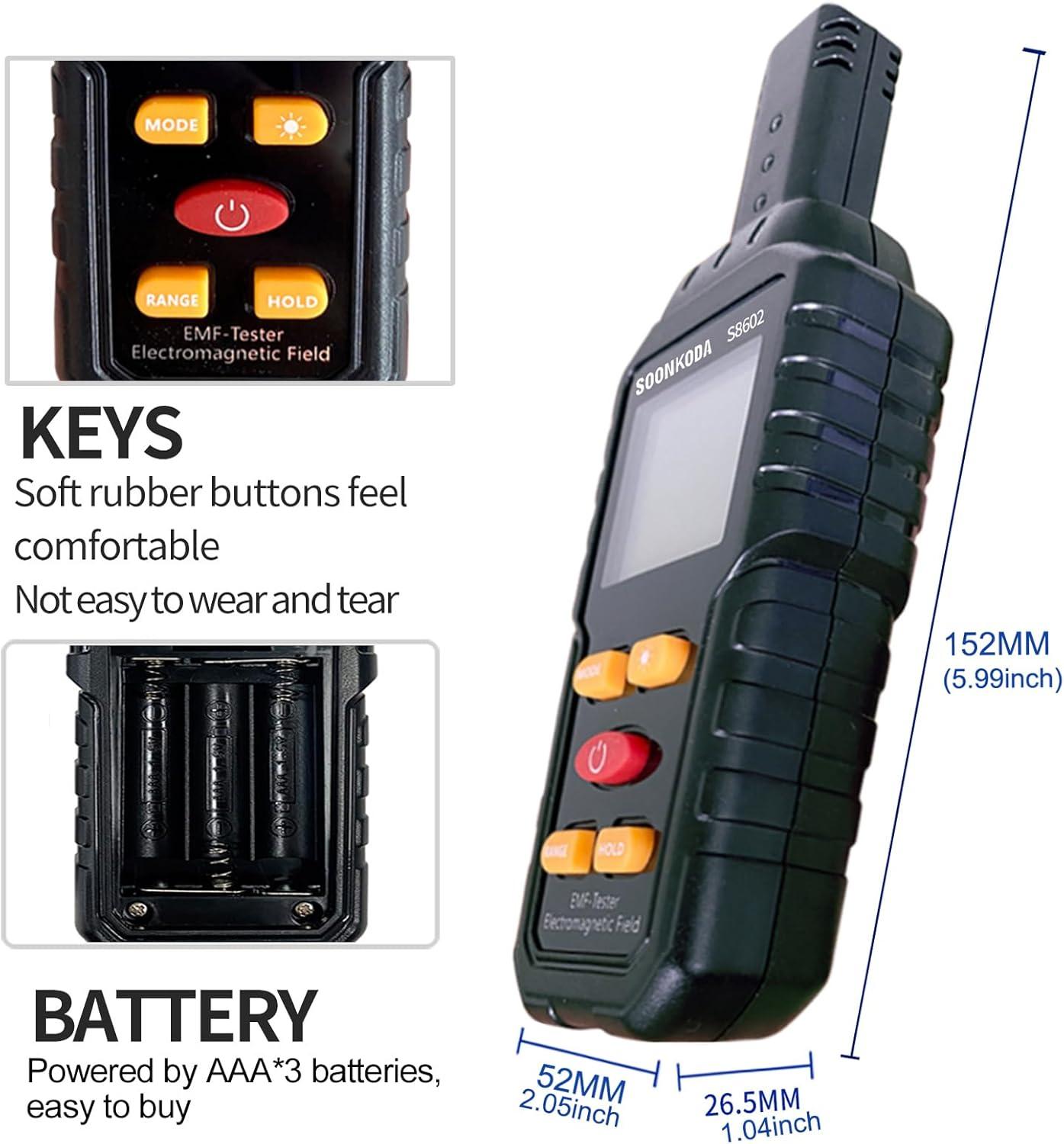 3-in-1 EMF Meter Electric and Magnetic Field Radiation Detector with Temperature Measurement, Graphical Display, and Alarm for Home, Office, and Industrial Use