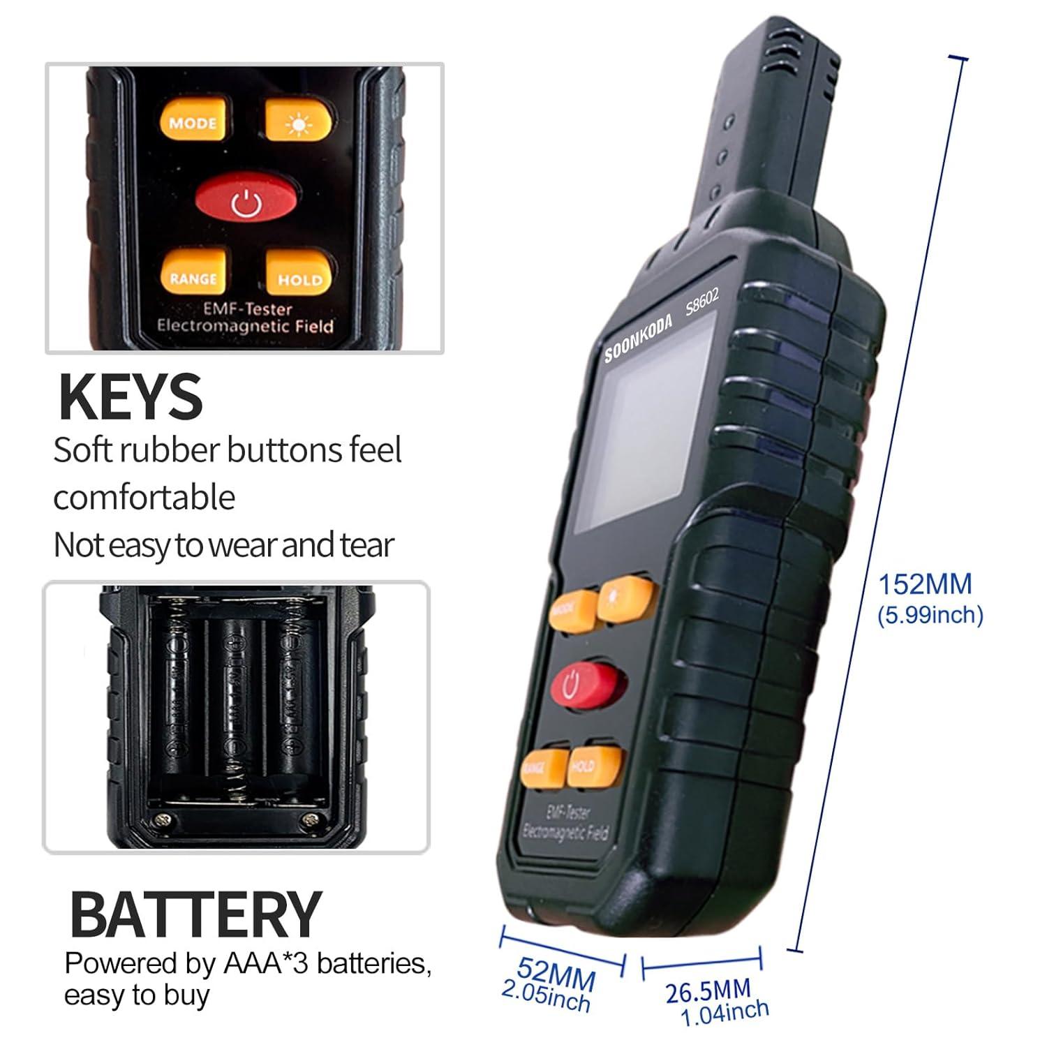 3-in-1 EMF Meter Electric and Magnetic Field Radiation Detector with Temperature Measurement, Graphical Display, and Alarm for Home, Office, and Industrial Use