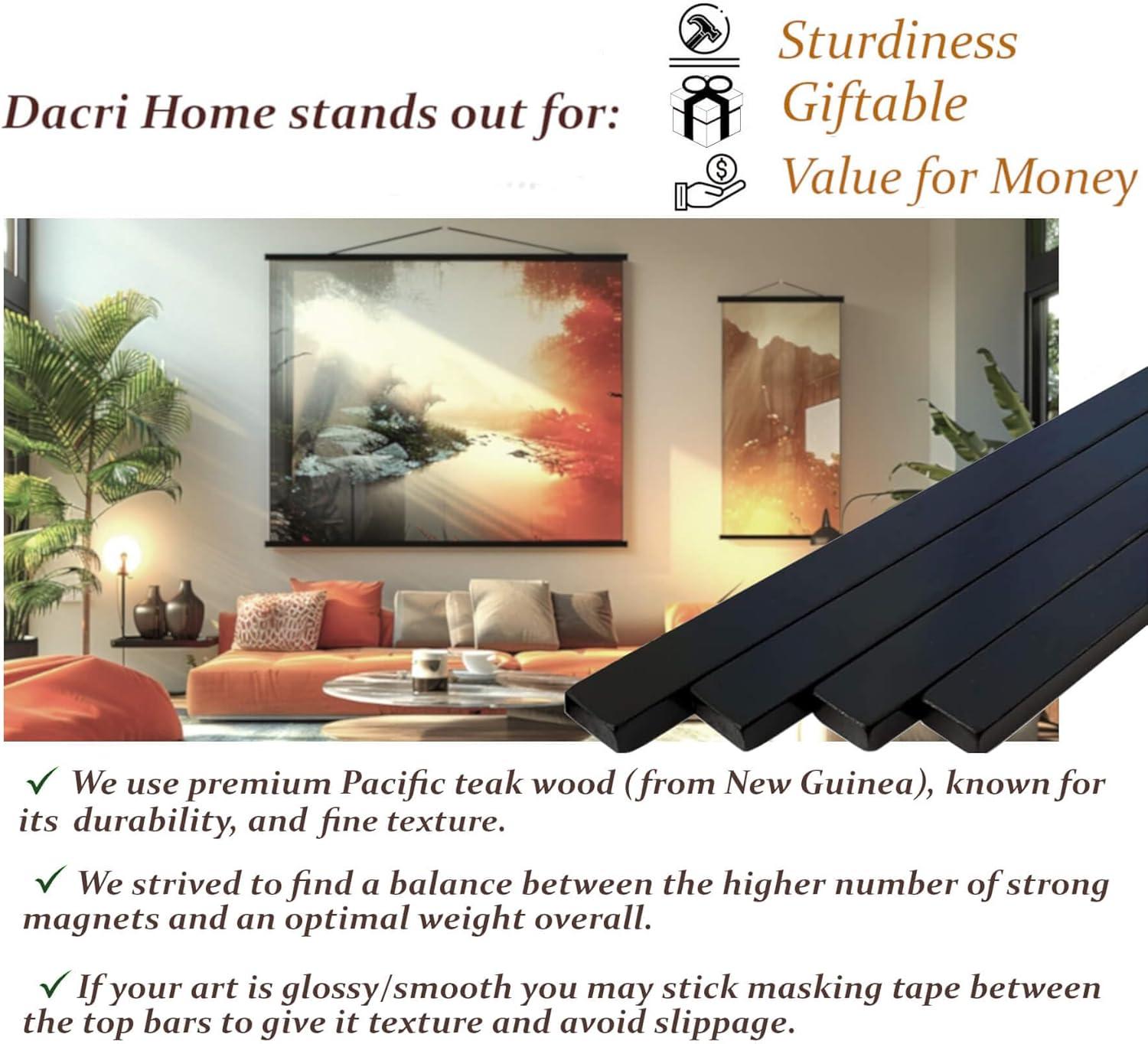 Dacri Home 24 Inch Wide Magnetic Poster Hanger Frame,24x18 24x32 24x36 Wooden Poster Hanger, Strong Magnets for Hanging Posters Maps Pictures Canvas Print Scroll Wall Art (24”, Black)